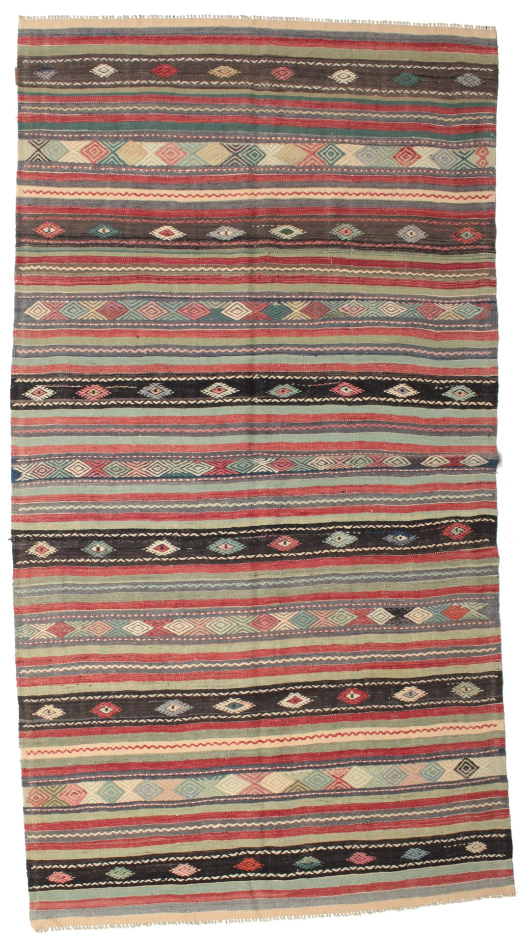 Tapis kilim vintage turc tissé à la main, multicolore avec des motifs géométriques