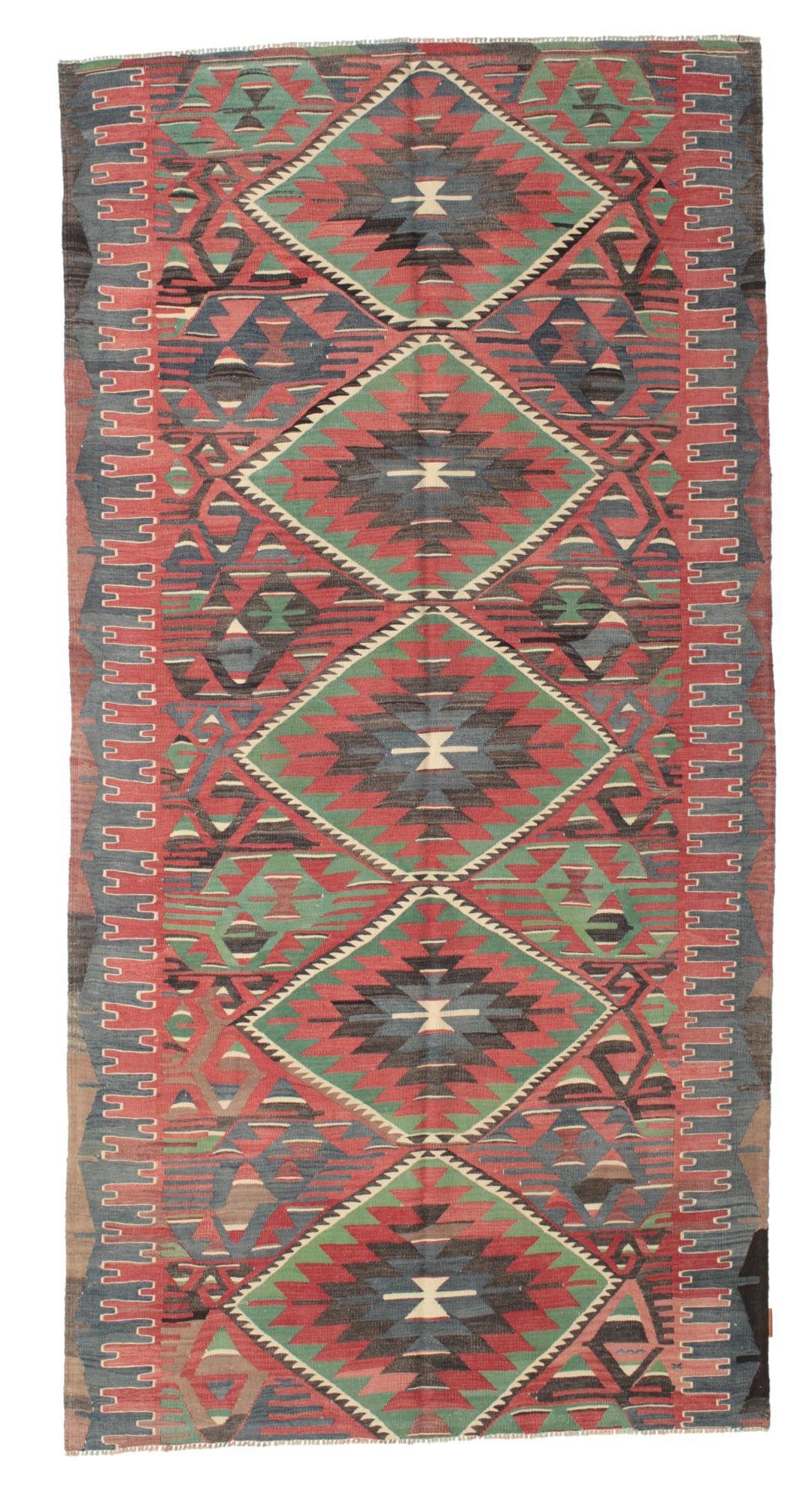 Tapis kilim turc vintage avec des motifs géométriques multicolores