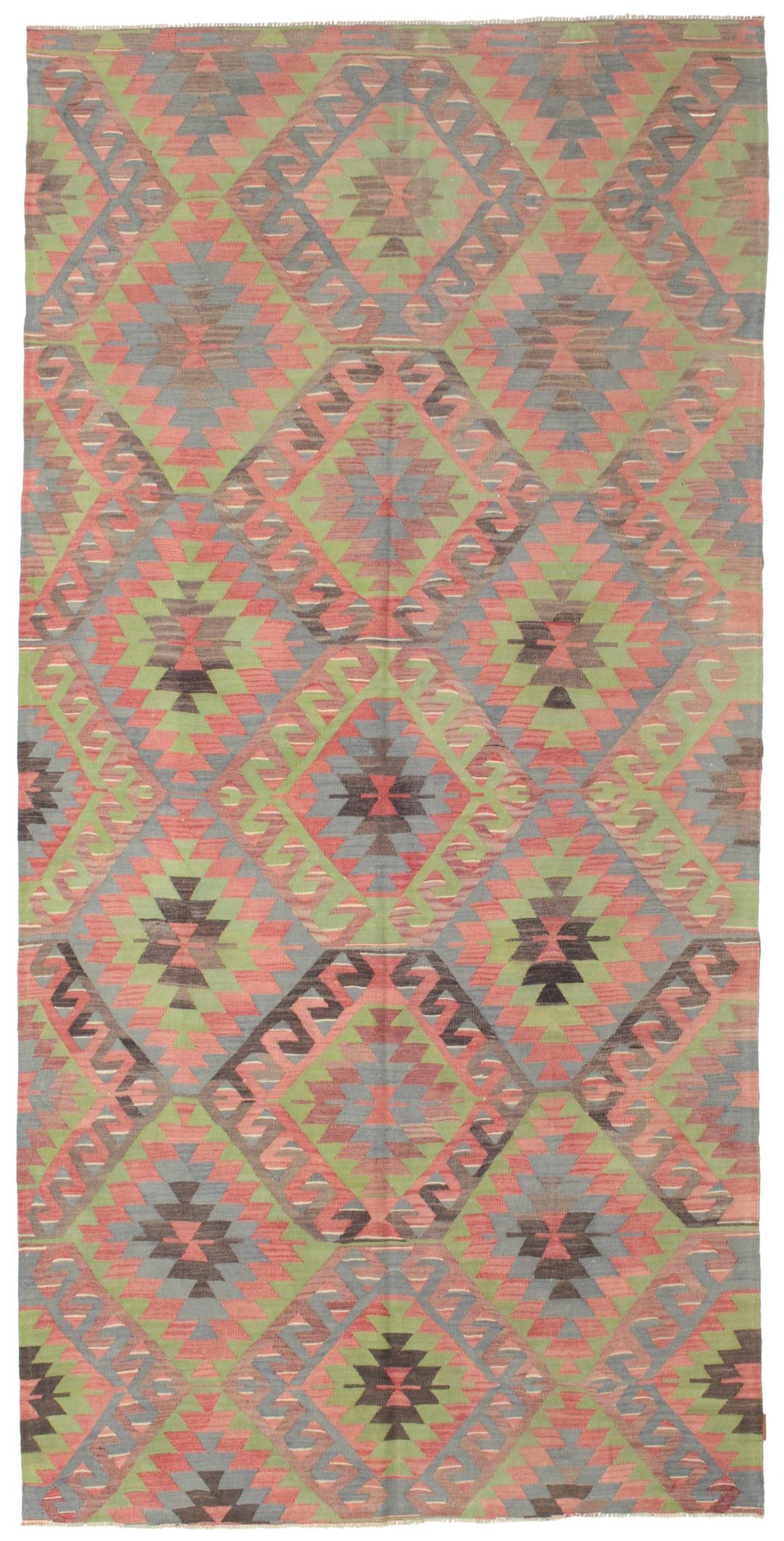 Tapis Kilim turc tissé à la main avec des motifs géométriques multicolores