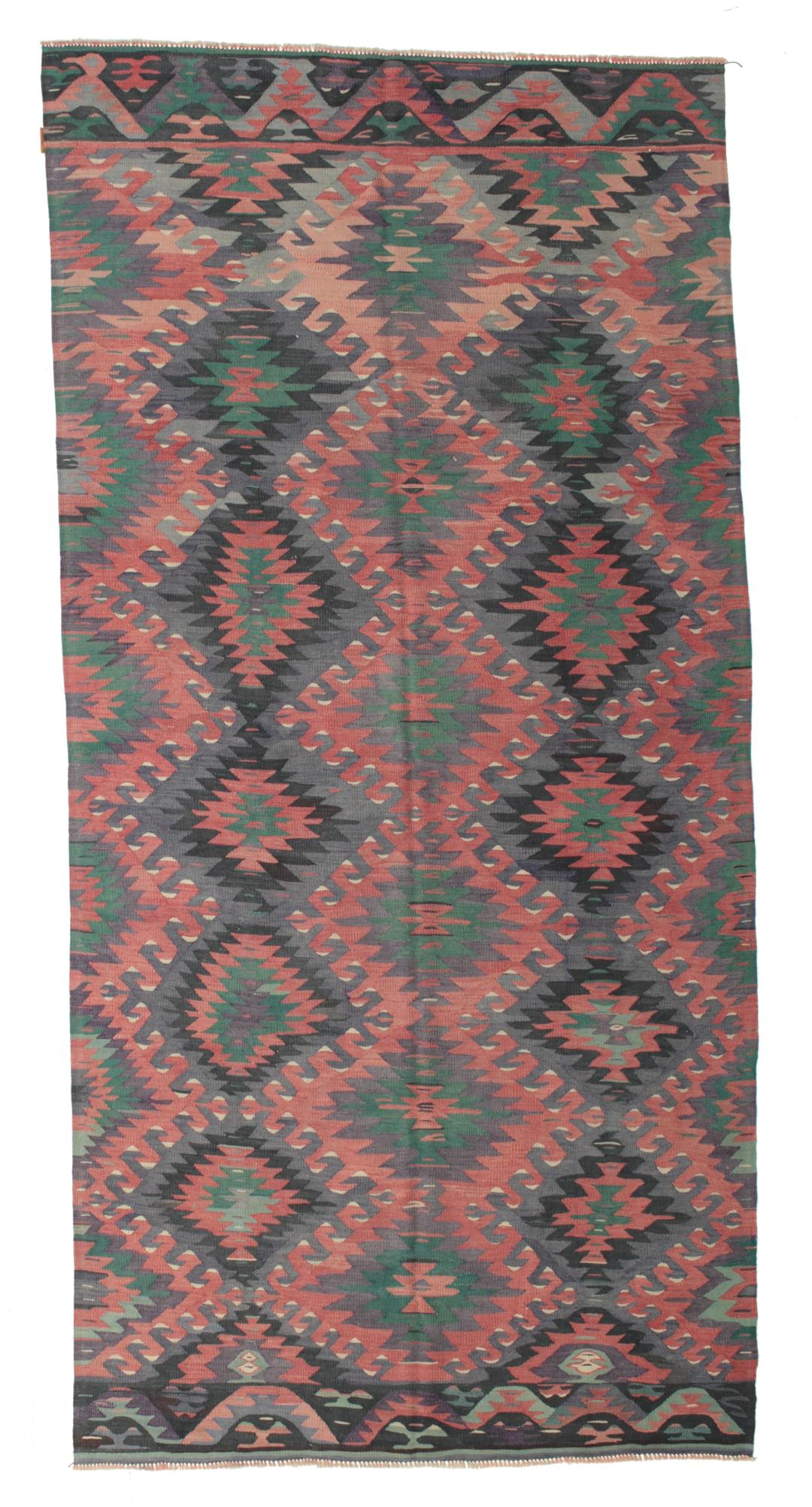 Vintage Turks kelim tapijt met veelkleurige geometrische patronen