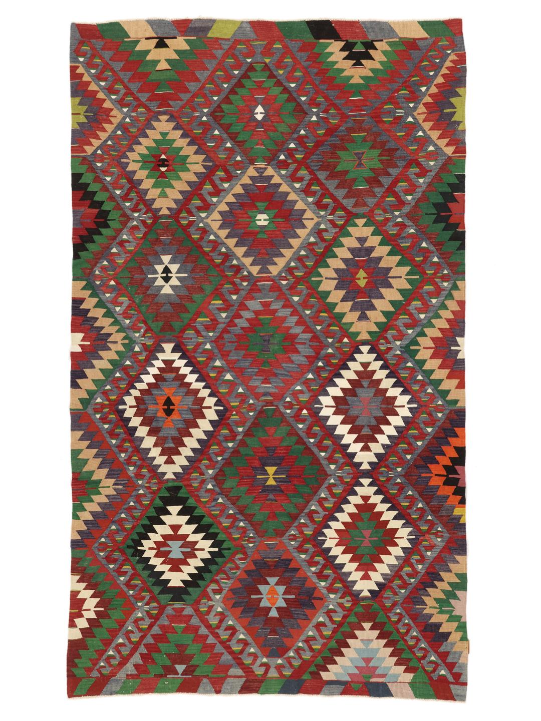 Tapis Kilim turc vintage avec des motifs géométriques en losange en laine multicolore