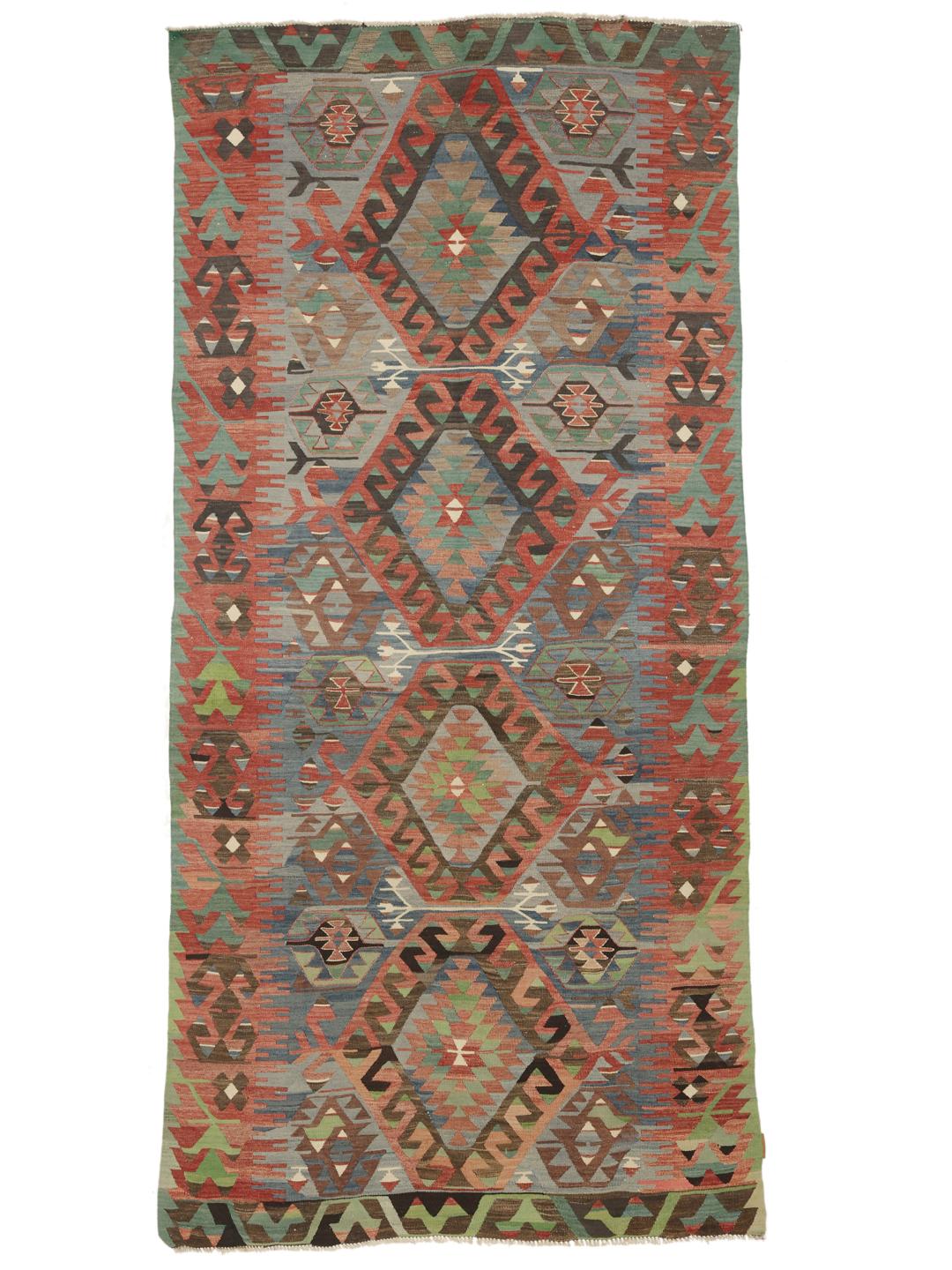 Tapis Kilim turc vintage avec des motifs géométriques en Wool multicolore