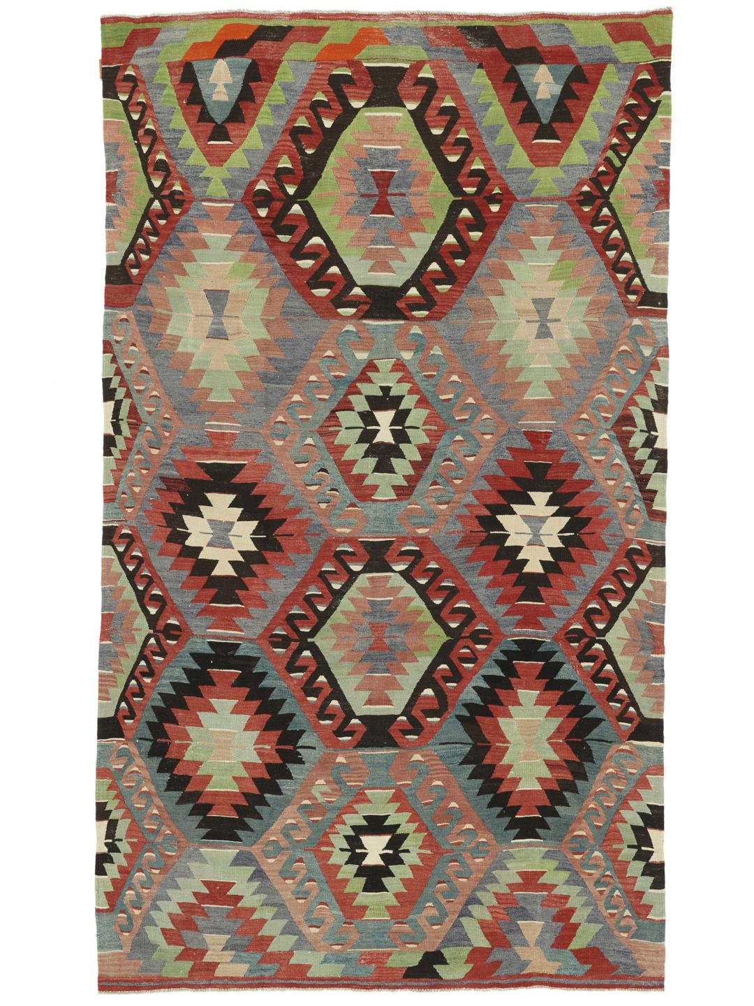 Vintage Turks kelim-tapijt met geometrische patronen in veelkleurige wol