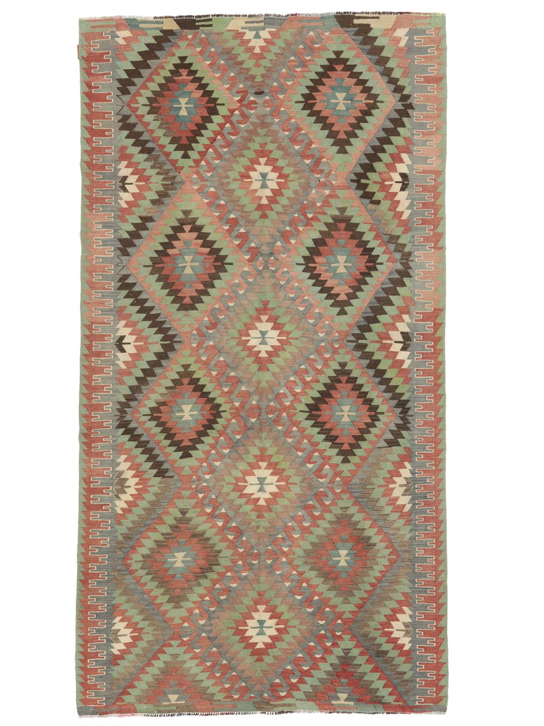 Tapis Kilim turc tissé à la main avec motif géométrique multicolore