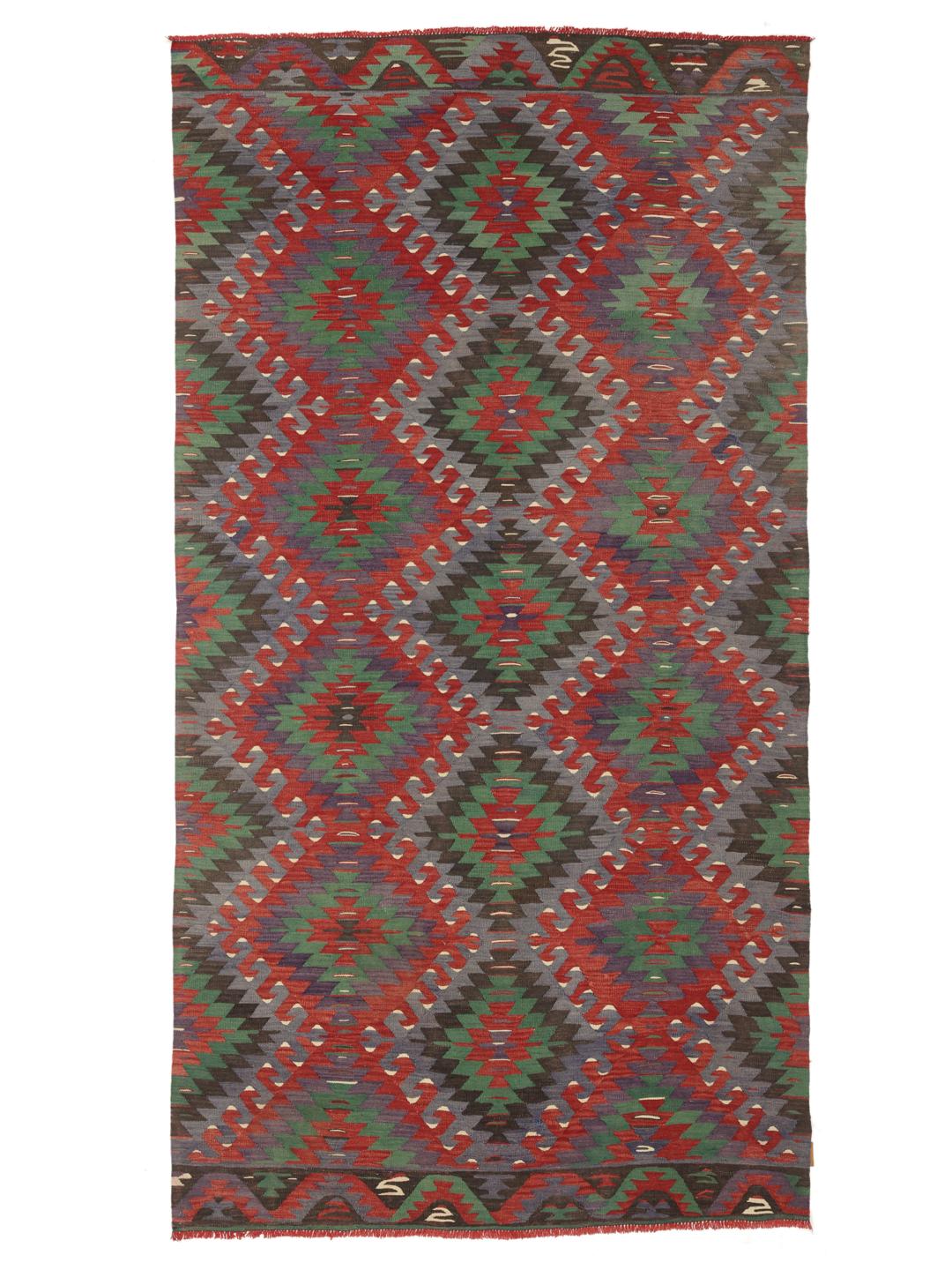 Vintage kelimtapijt uit het Midden-Oosten met geometrische patronen in veelkleurige wol