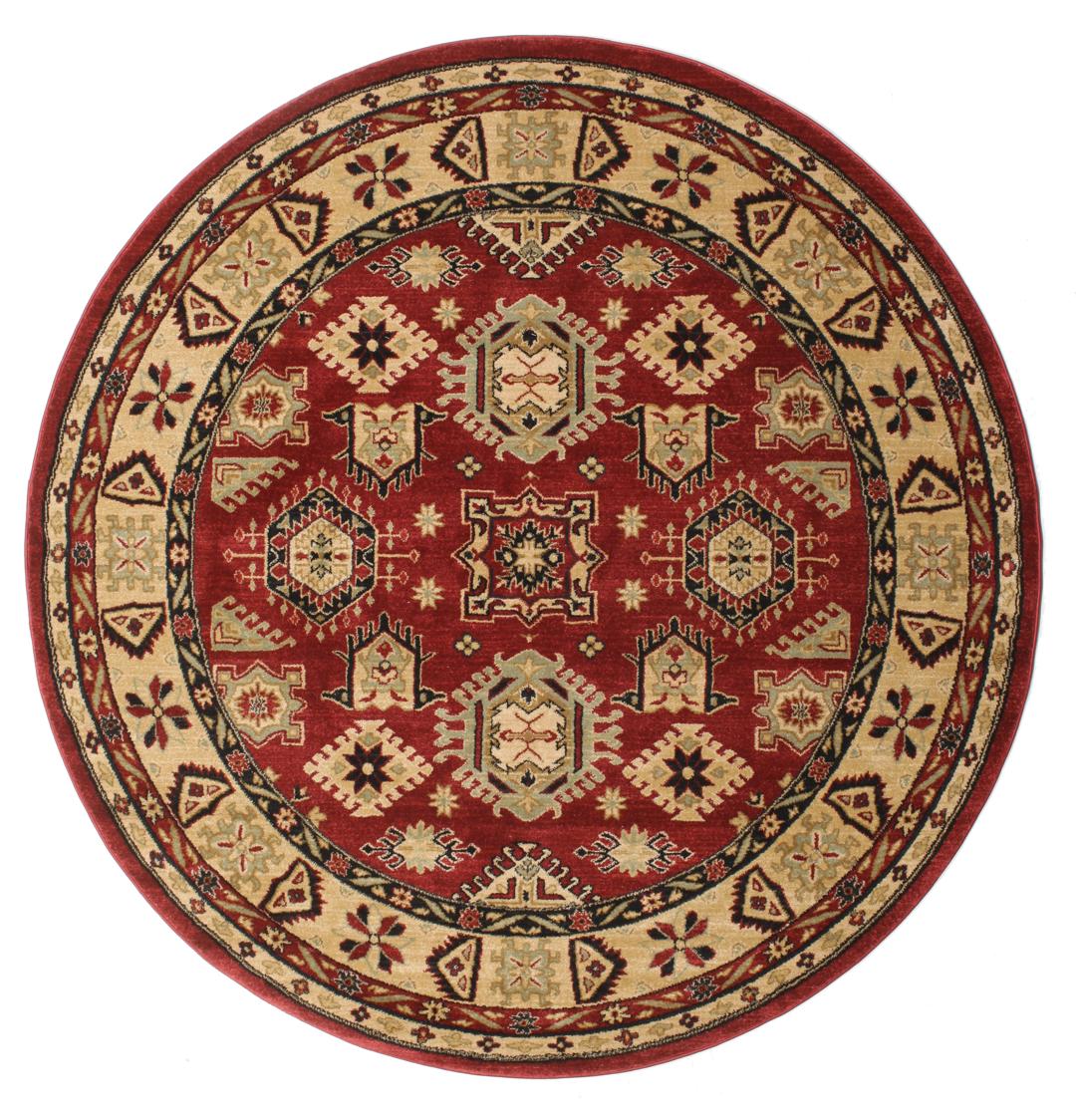 Tapis rond Shirvan Kazak en rouge et beige