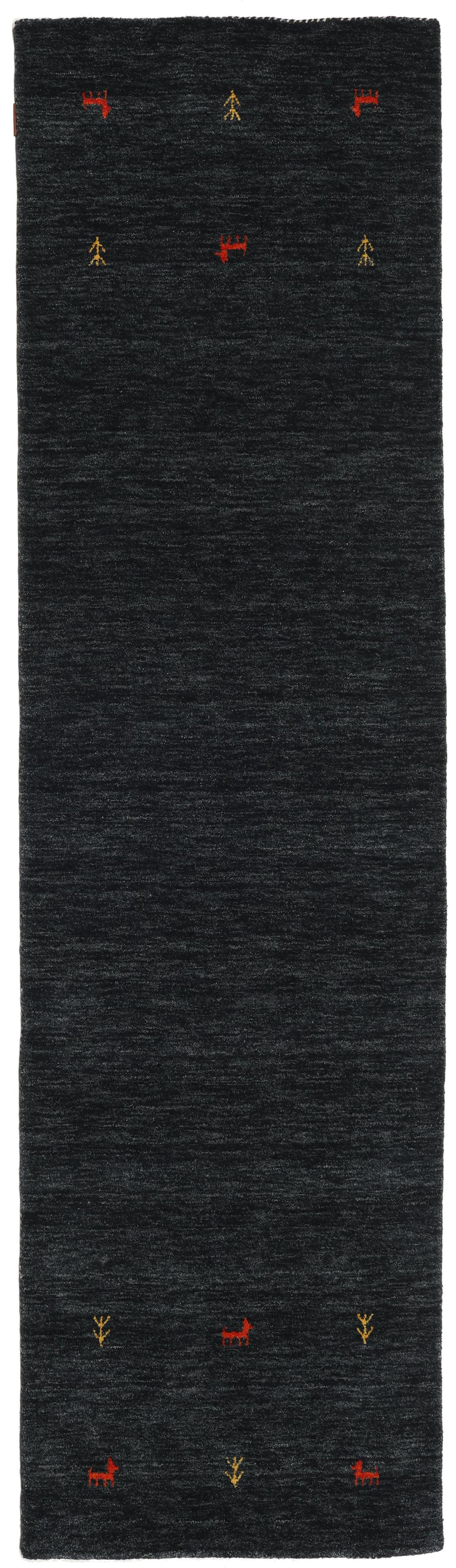 Gabbeh loom Two Lines - Zwart / Grijs - 80 x 250 cm