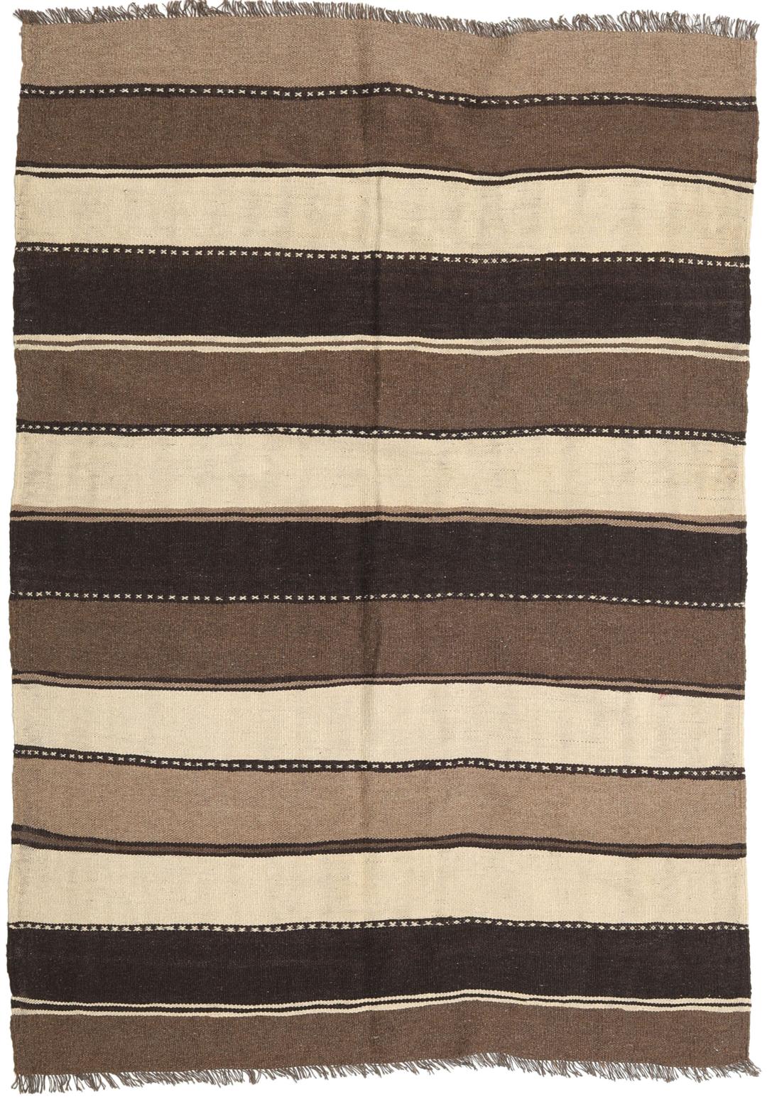 Håndvævet brunt og beige stribet Kilim-tæppe fra Mellemøsten