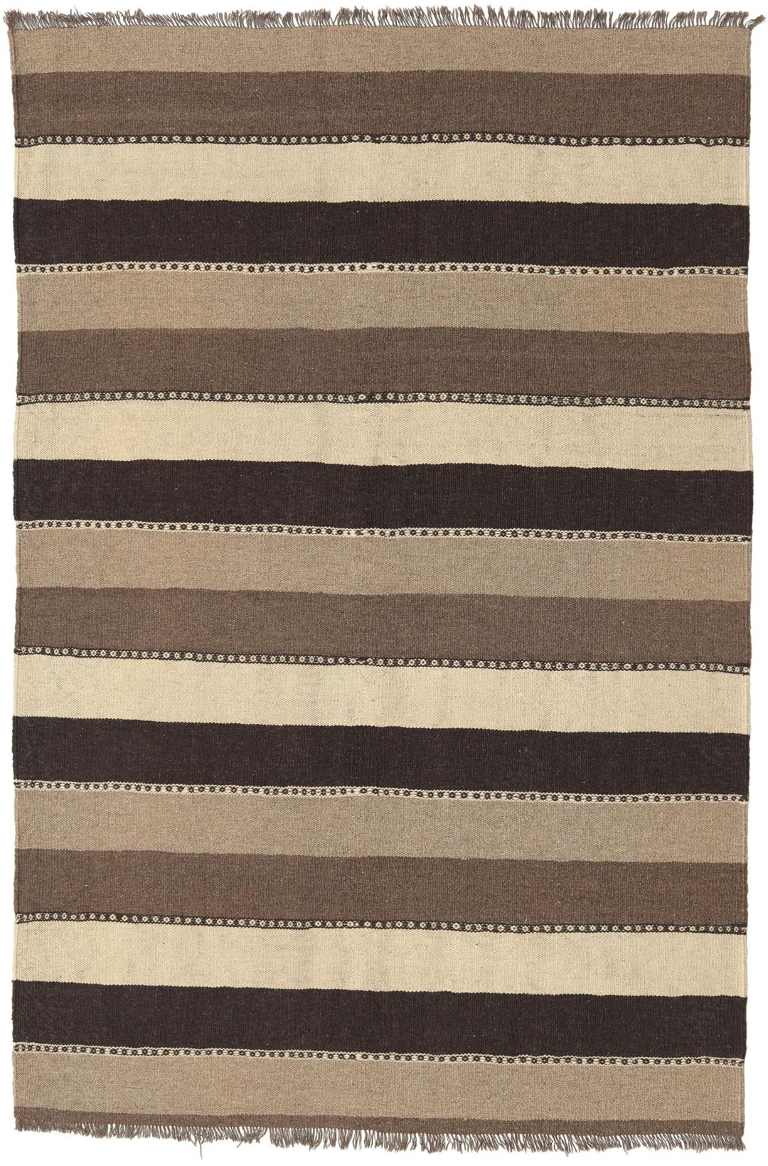 Håndvævet Kilim-tæppe fra Mellemøsten med brune og beige striber