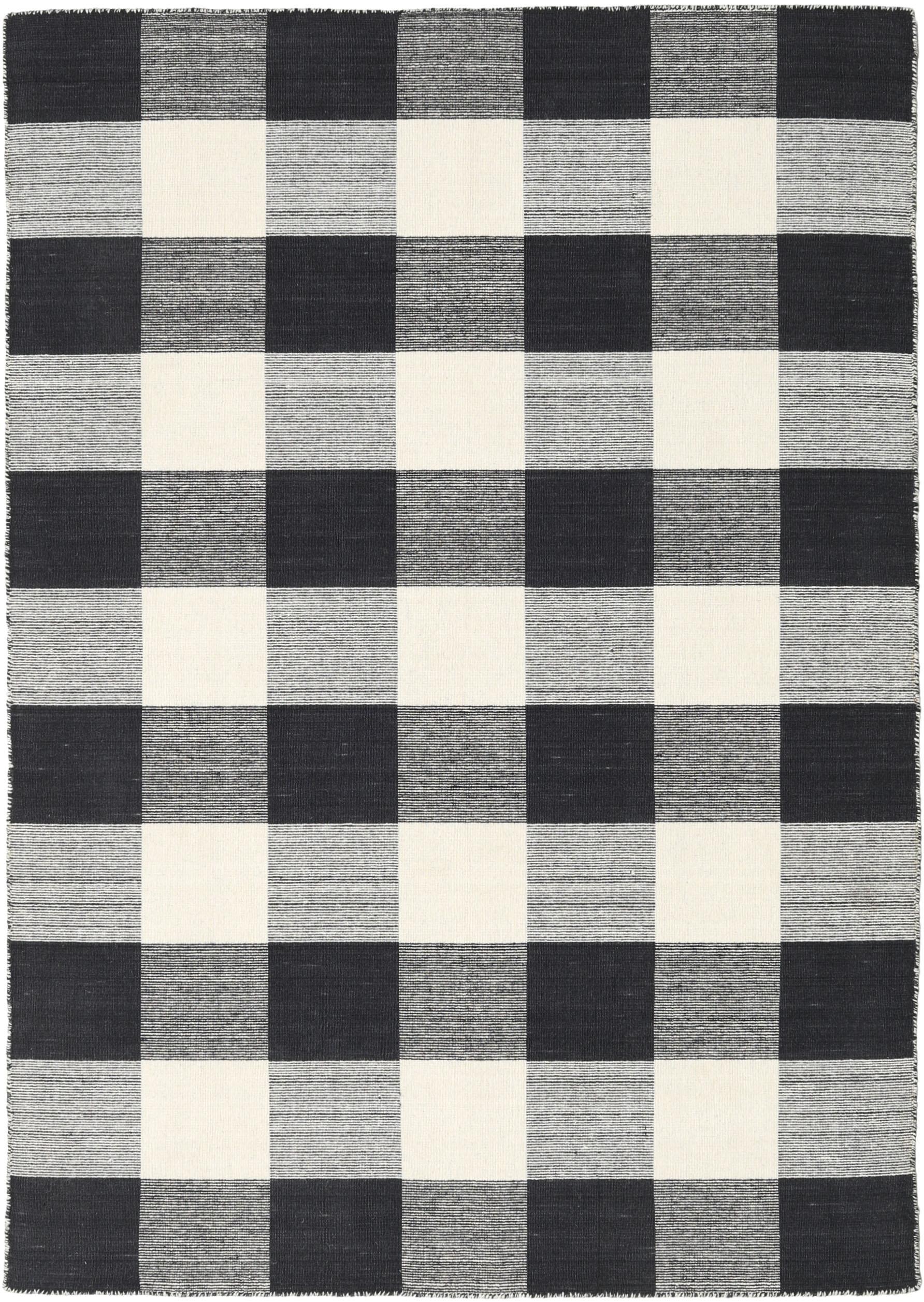 Check Wool Rug Large Rugvista core - Check Kilim - Black / White 140 x 200 cm Rug - Rugvista