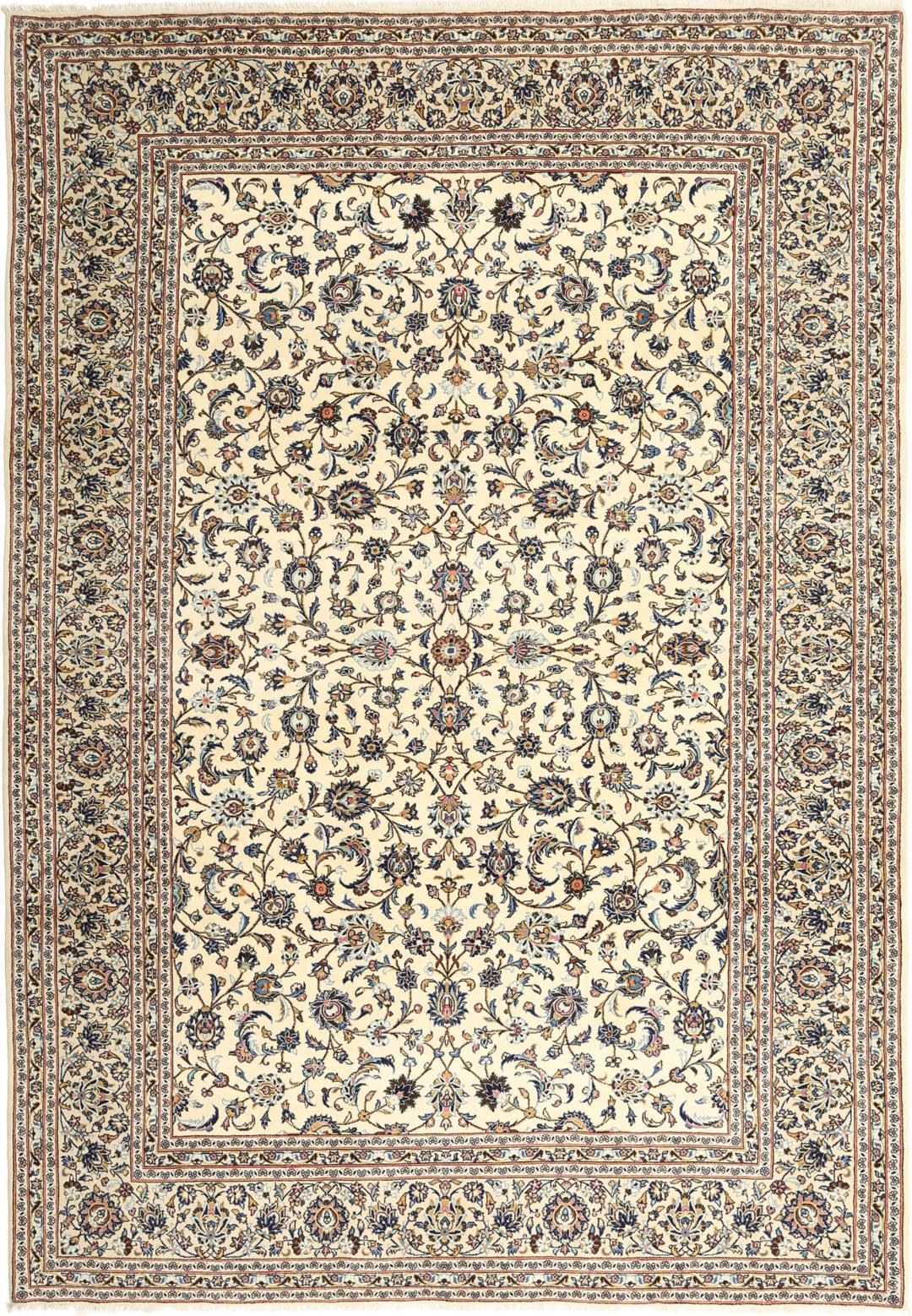 Hand-knotted Keshan rug from the Middle East in beige with floral patterns