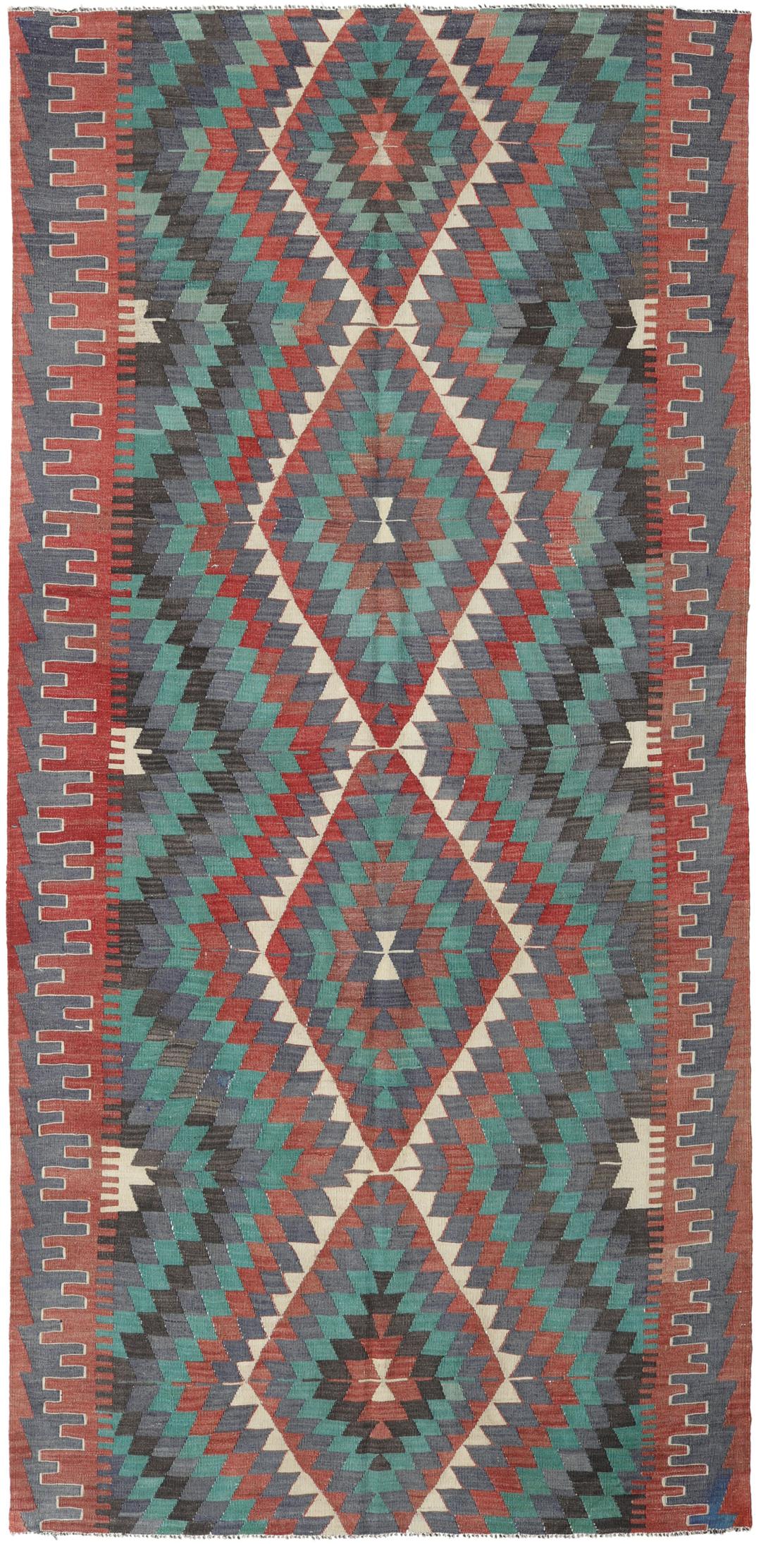 Tapis turc vintage avec motifs géométriques en losange multicolores