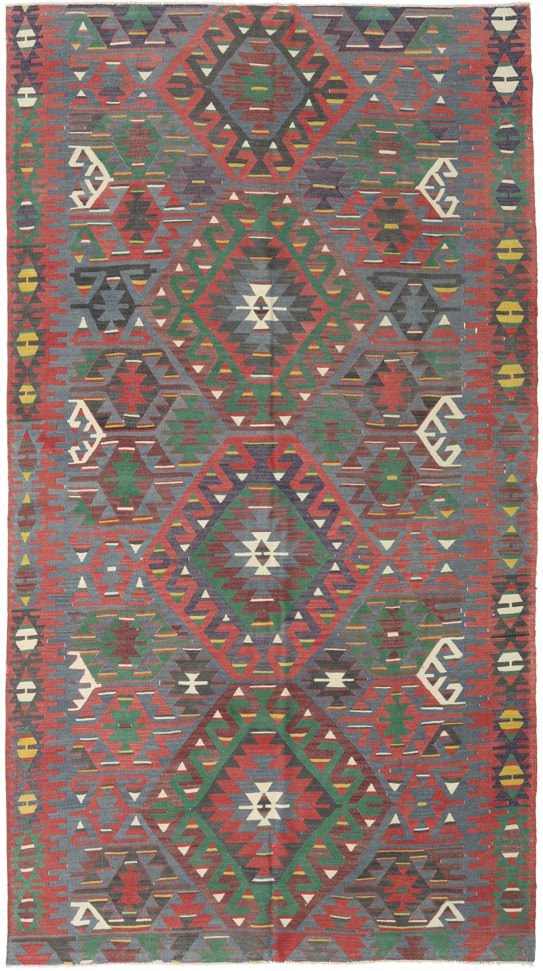 Tapis kilim turc vintage tissé à la main multicolore avec des motifs géométriques