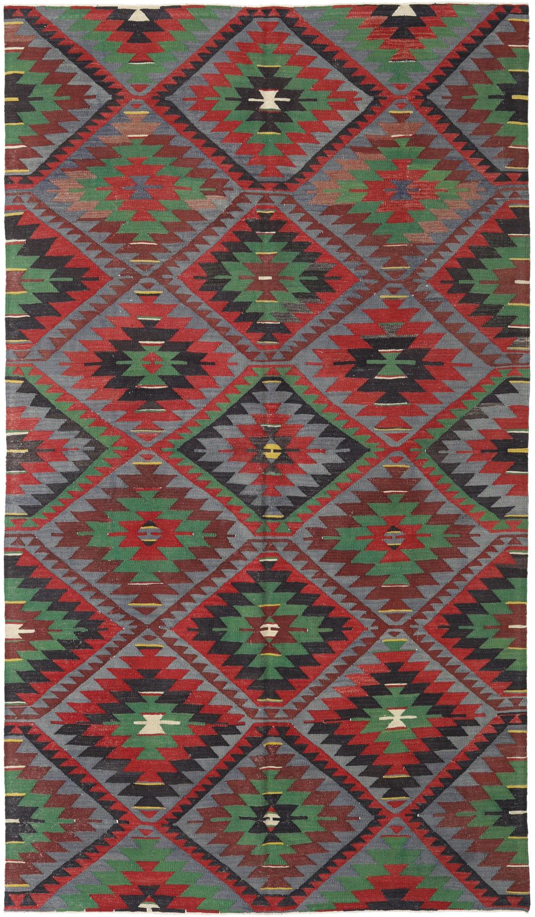Eloisa turkkilainen Kelim-vintage-matto, jossa on värikäs geometrinen timanttikuvio