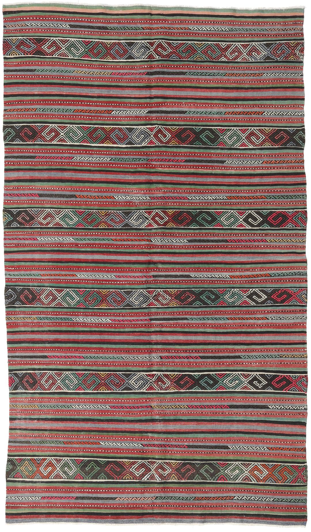 Tapis Kelim turc tissé à la main avec des motifs géométriques en laine multicolore