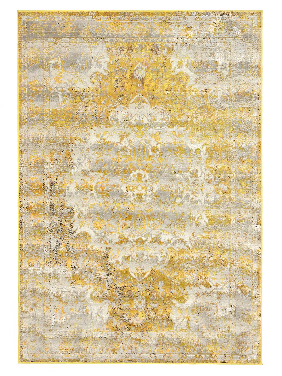 Tapis jaune avec un velours doux et des franges décoratives