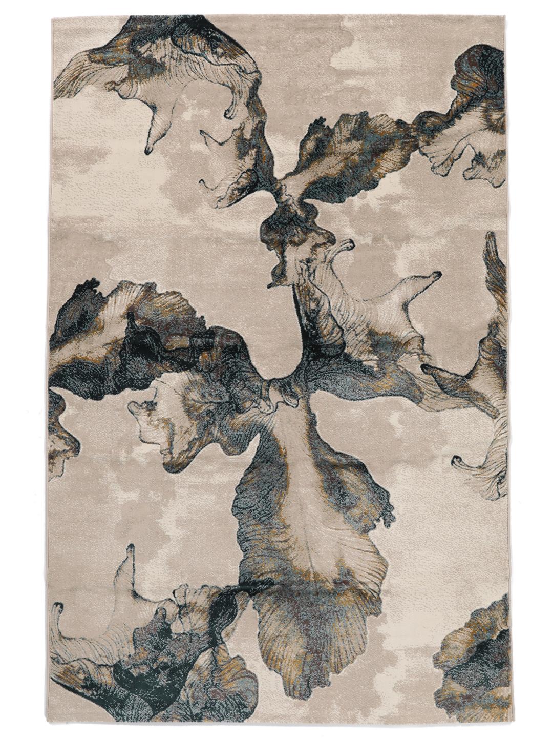 Beige vloerkleed met organisch bloemmotief