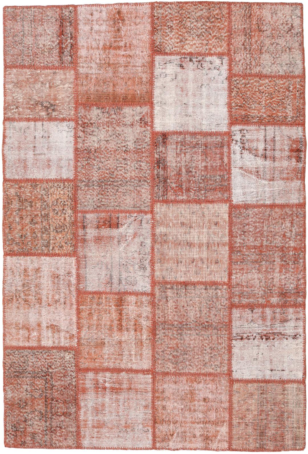 Handgeknoopt Turks patchwork tapijt in warme rode tinten