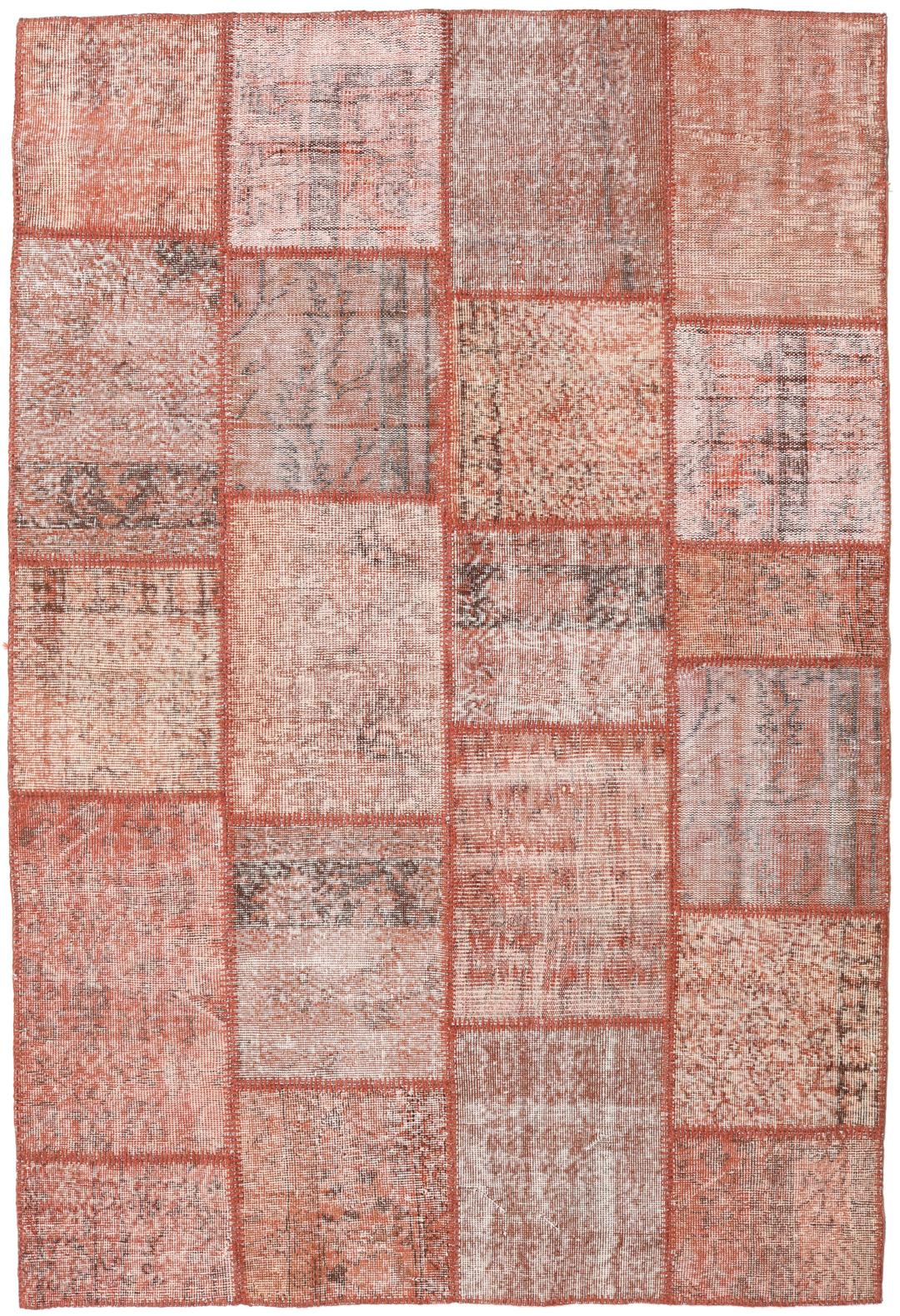 Handgefertigter türkischer Patchwork-Teppich in Rot und Erdtönen