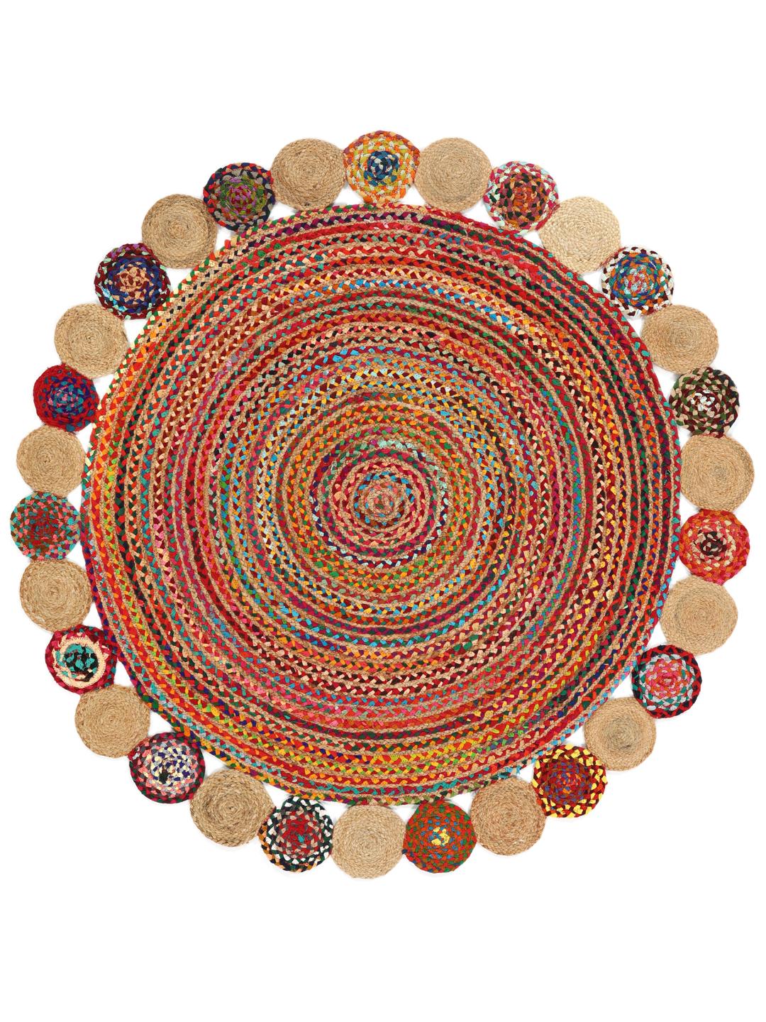 Rond multicolor tapijt met een gevlochten jute ontwerp