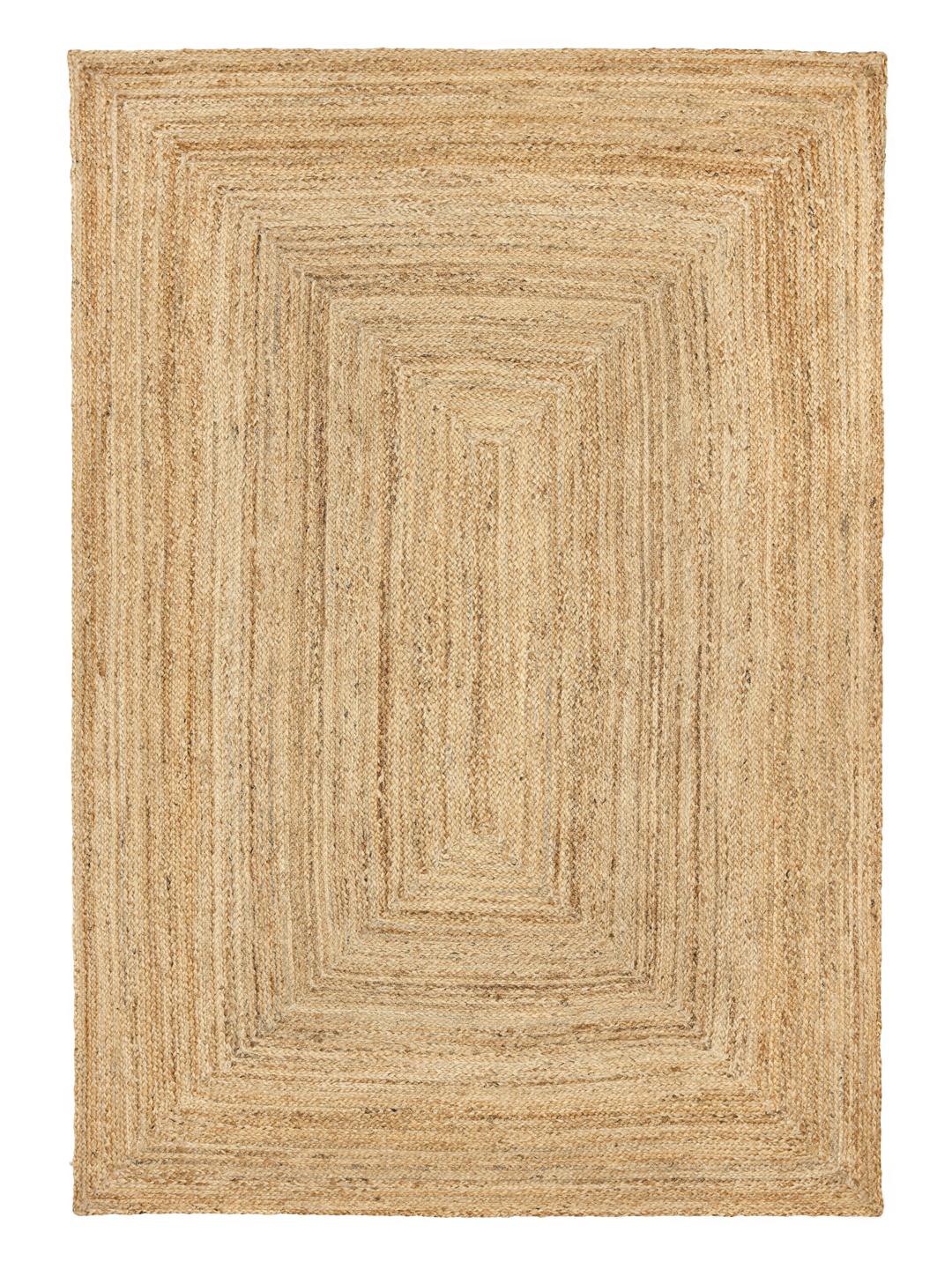 Beige tapijt met een natuurlijk gevlochten randontwerp