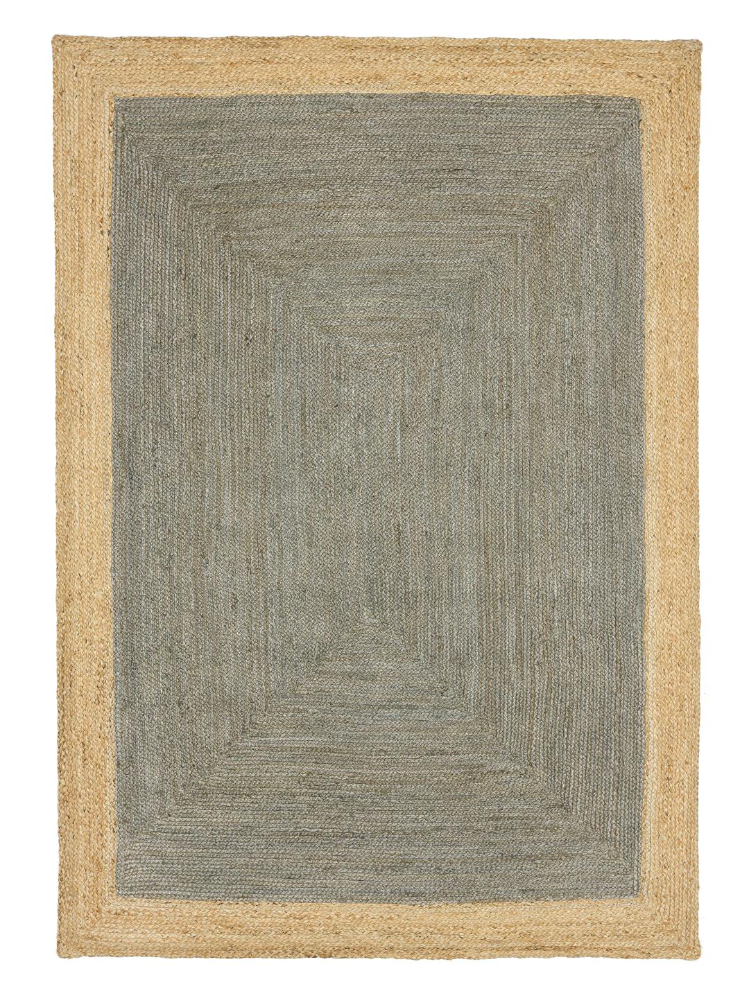Handgeweven grijs en beige vloerkleed met een kaderontwerp