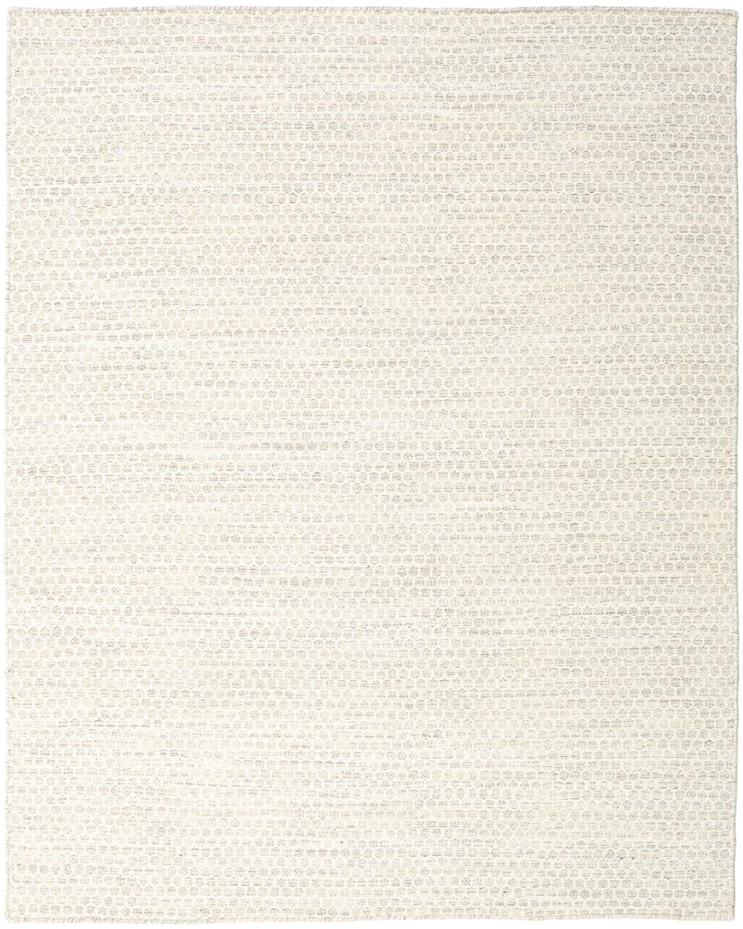 Beige handgeweven wollen tapijt met een subtiel honingraatpatroon
