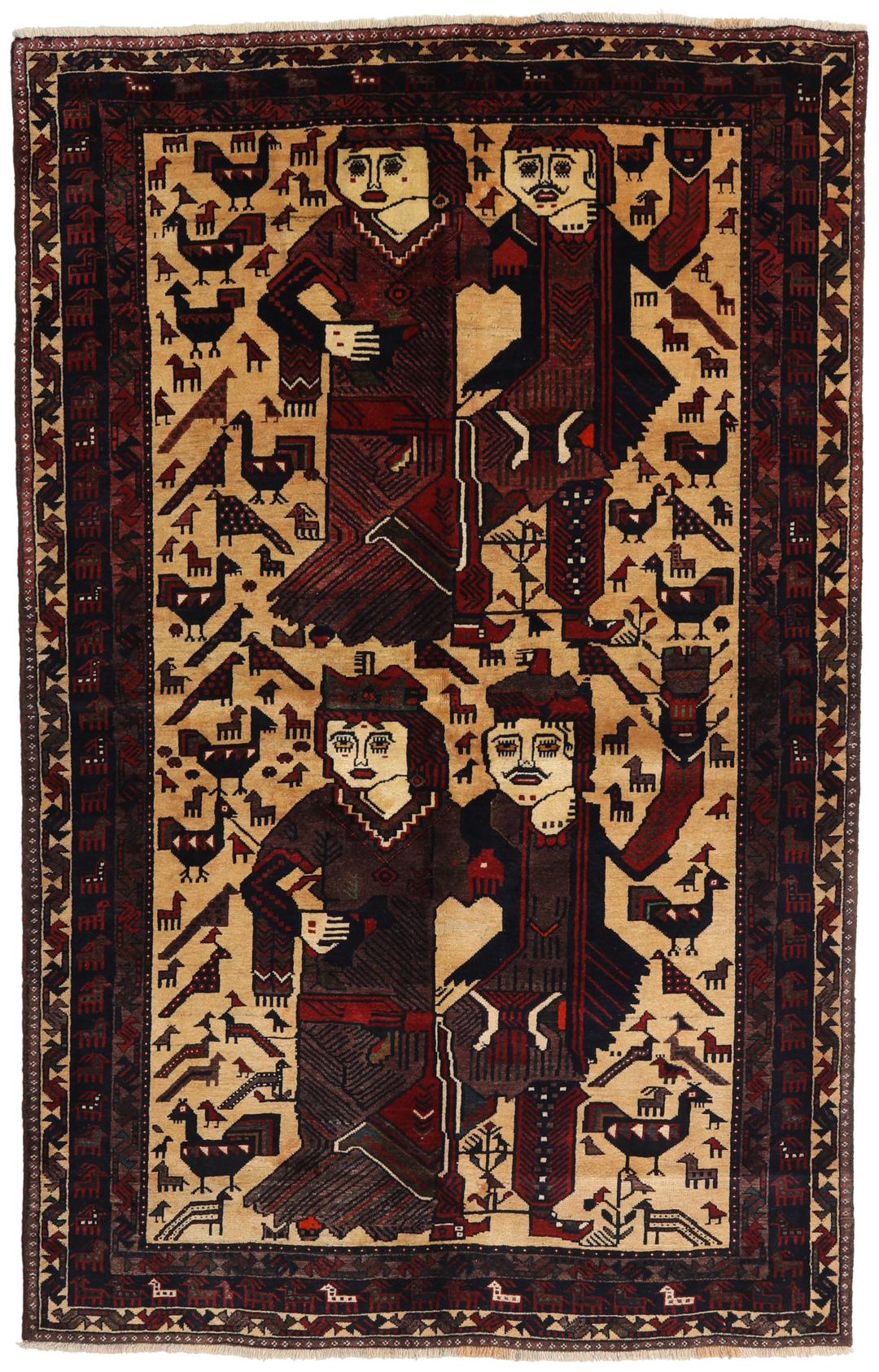 Hand-knotted Middle Eastern Afshar rug with pictorial design in multicolor wool