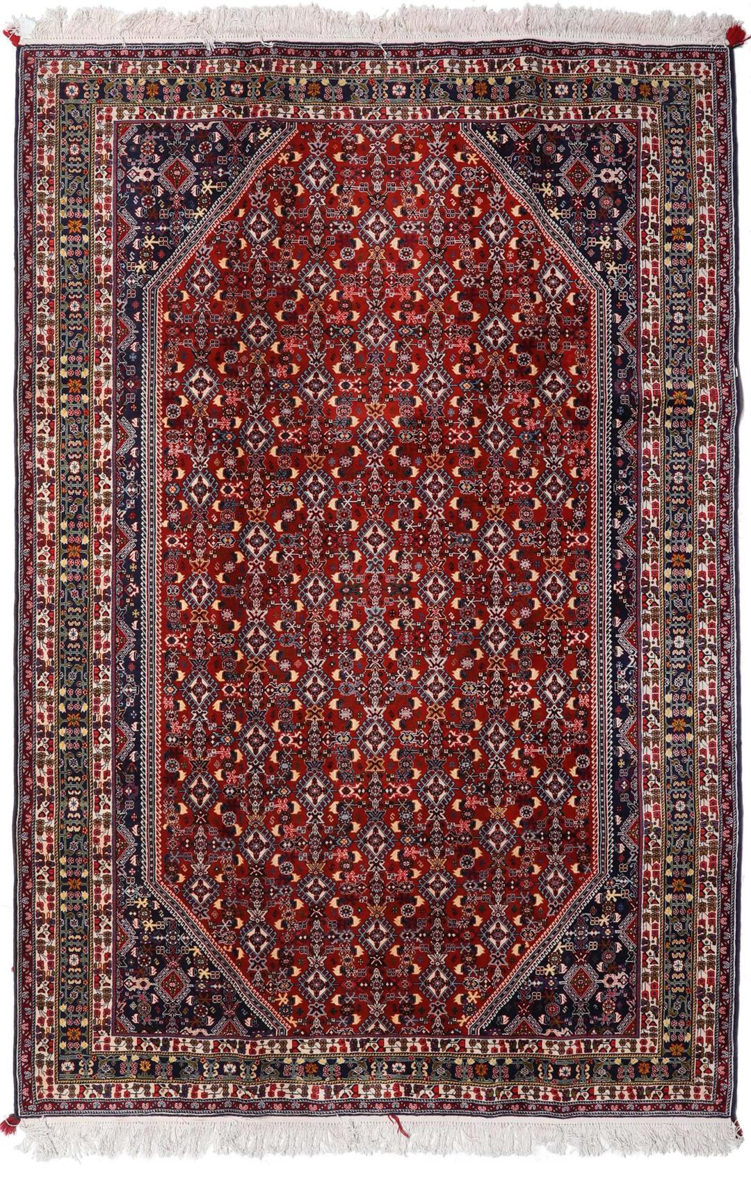 Tapis Gabbeh Kashkooli noué à la main originaire du Moyen-Orient dans des tons de rouge et bleu
