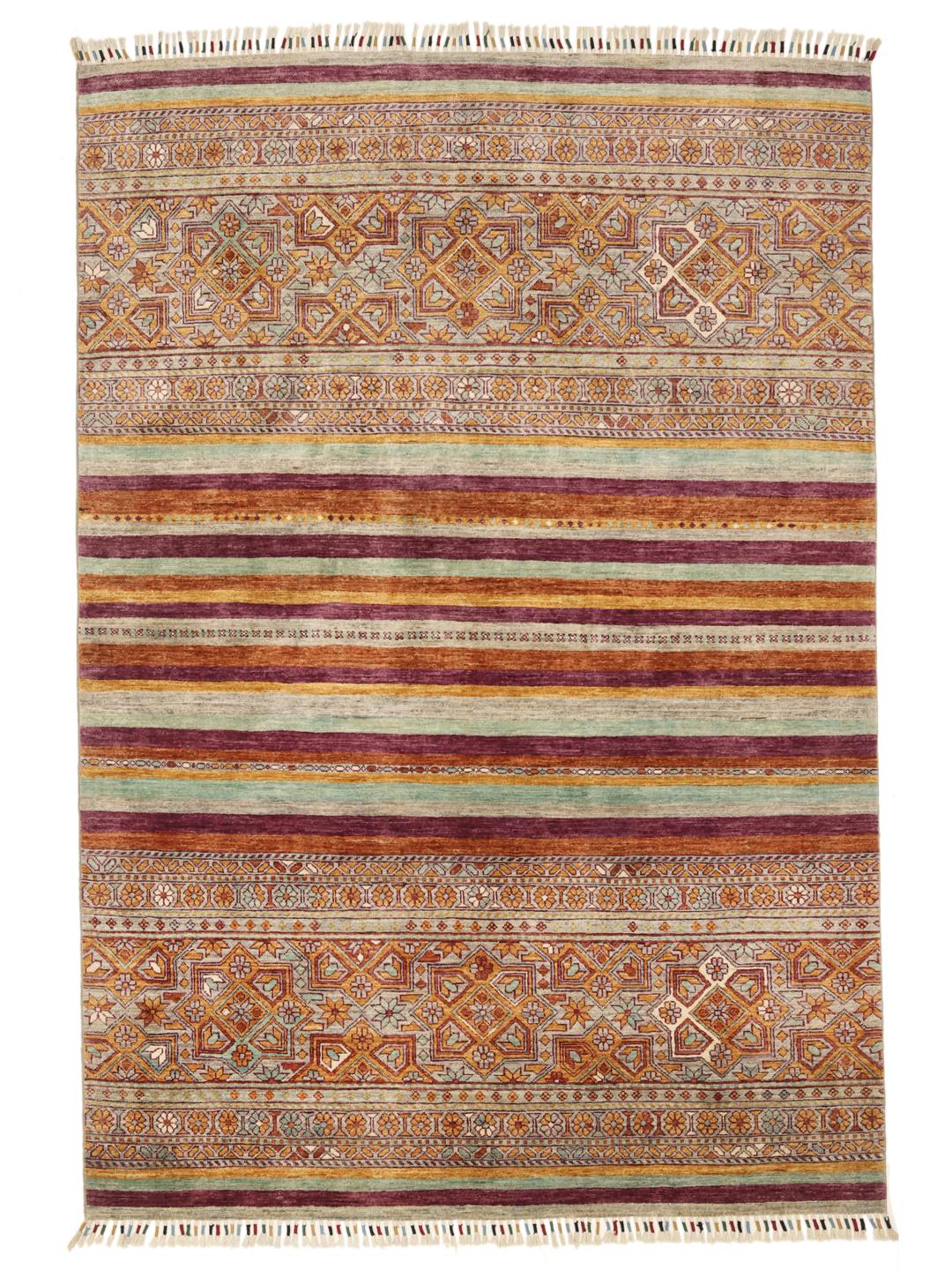 Tapis afghan noué à la main avec des motifs géométriques multicolores
