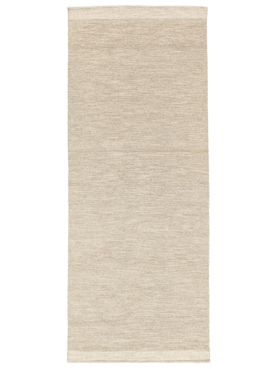 Tapis de couloir beige en laine avec une texture tissée simple