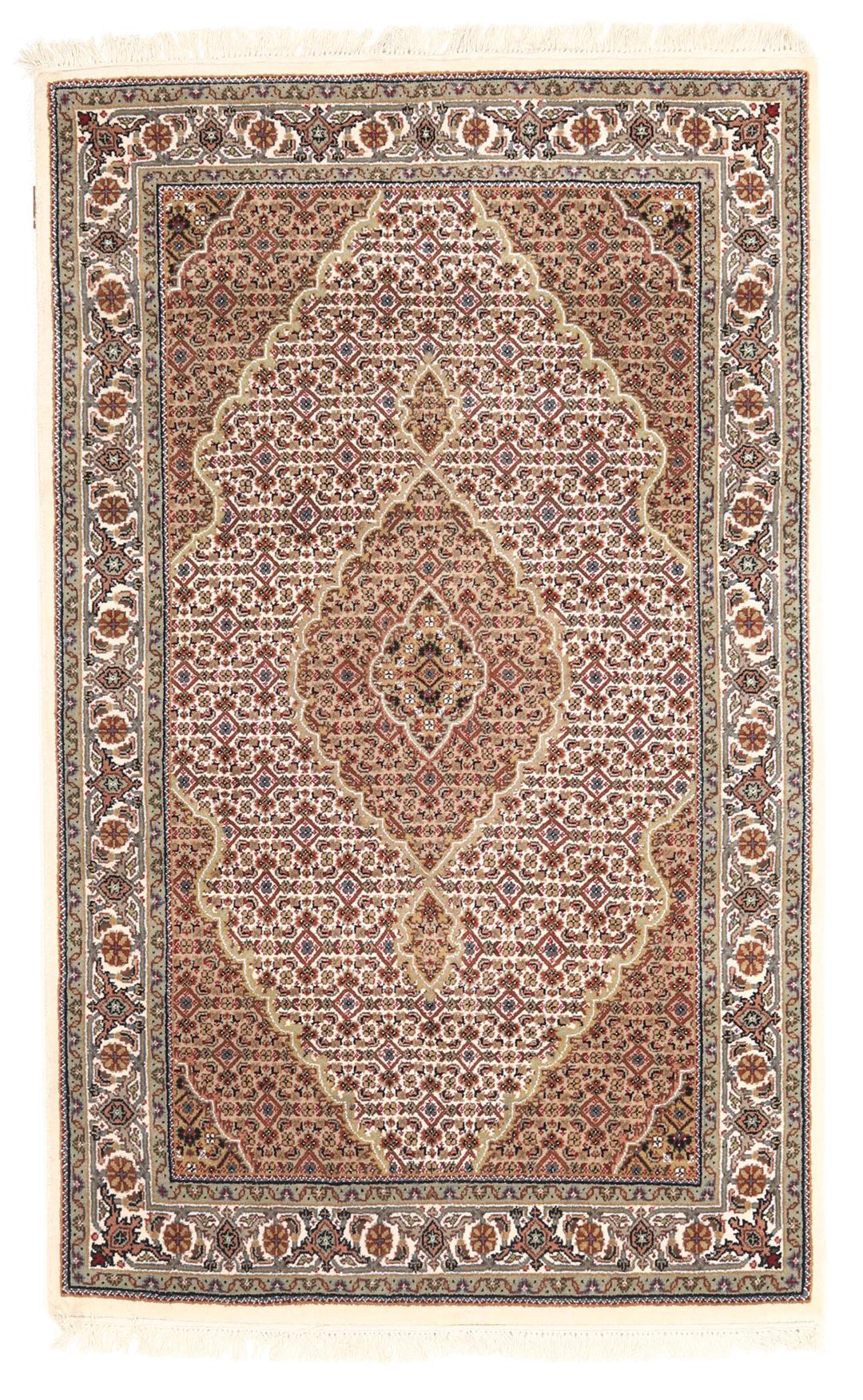 Handgeknoopt Tabriz-tapijt uit India in bruintinten met een ingewikkeld medaillonpatroon