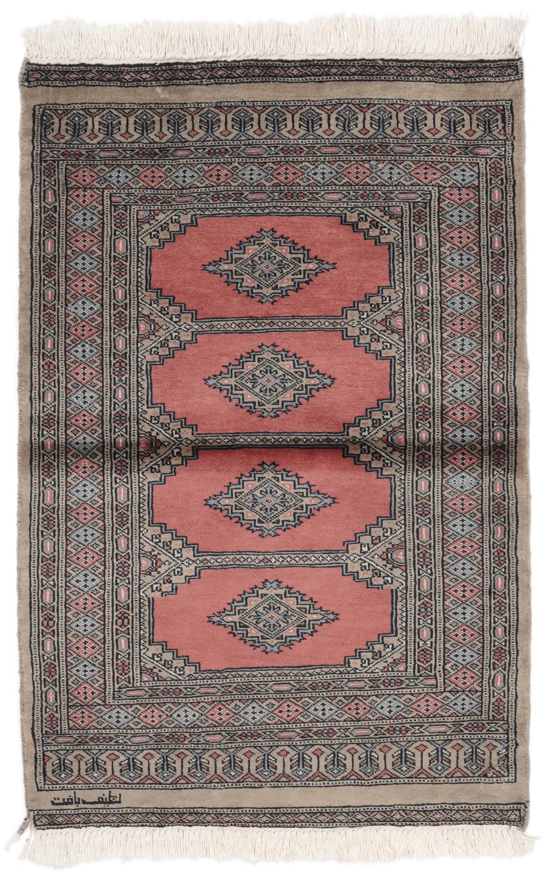Hand-knotted Pakistan Bokhara 2ply rug in red with medallion motifs