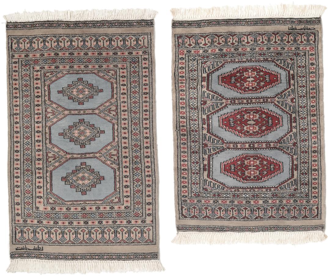 Handgeknoopt Pakistan Bokhara 2ply tapijt in blauwe en beige tinten