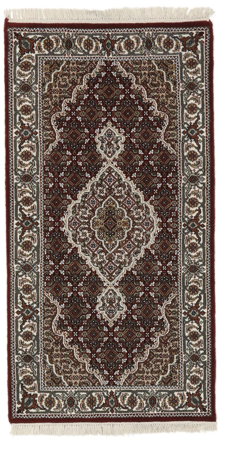 Håndknyttet Tabriz-tæppe fra Indien i mørkerøde og beige nuancer