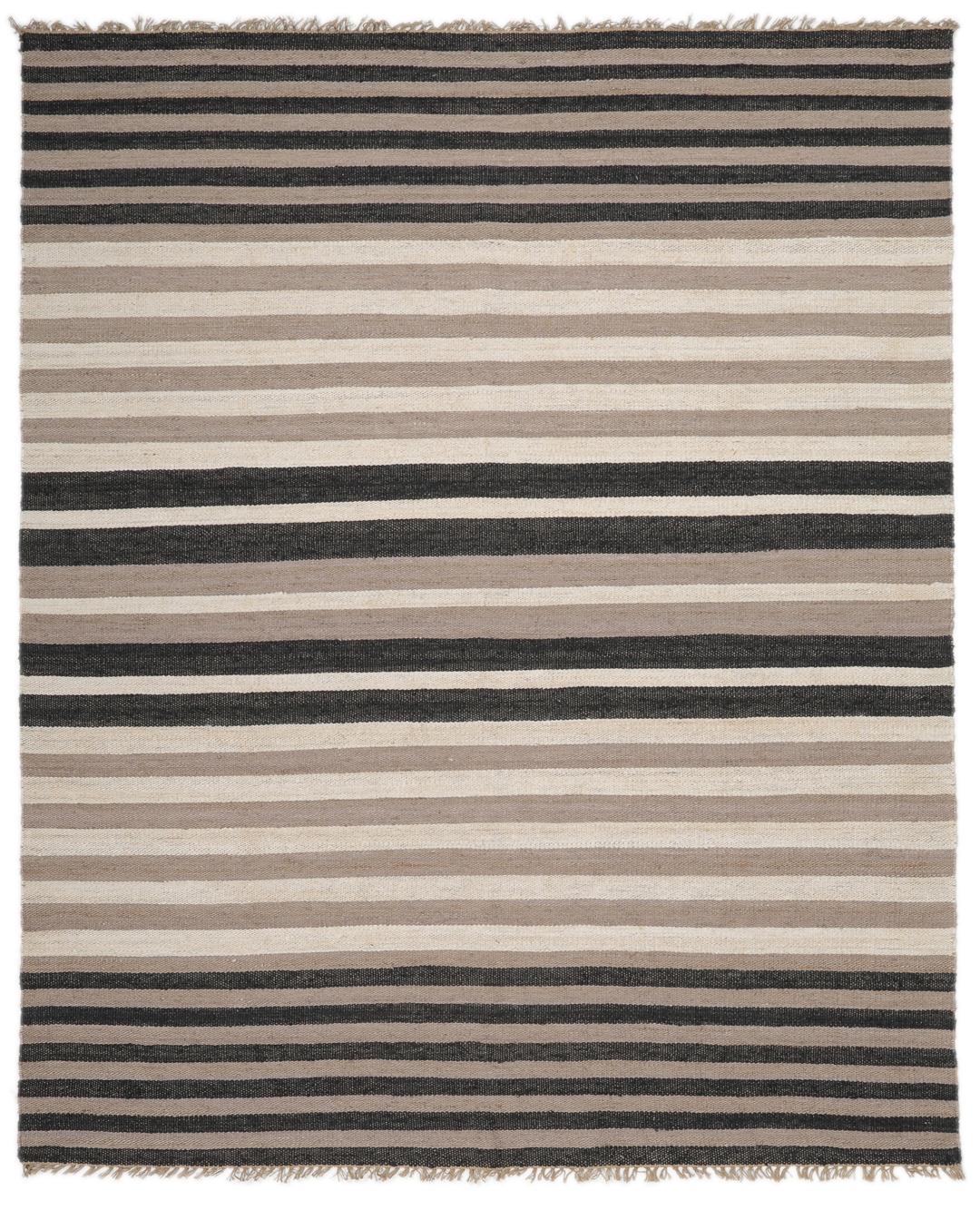 Beige og svart stripete teppe laget av jute.