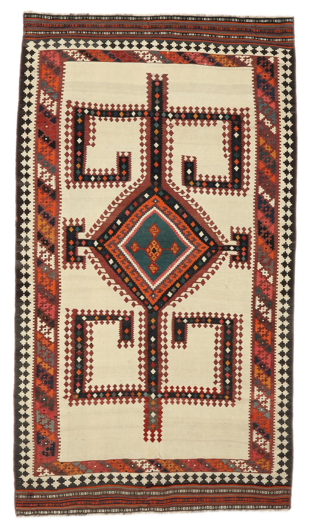 Vintage handgeweven Kelim-tapijt uit het Midden-Oosten met veelkleurige geometrische patronen