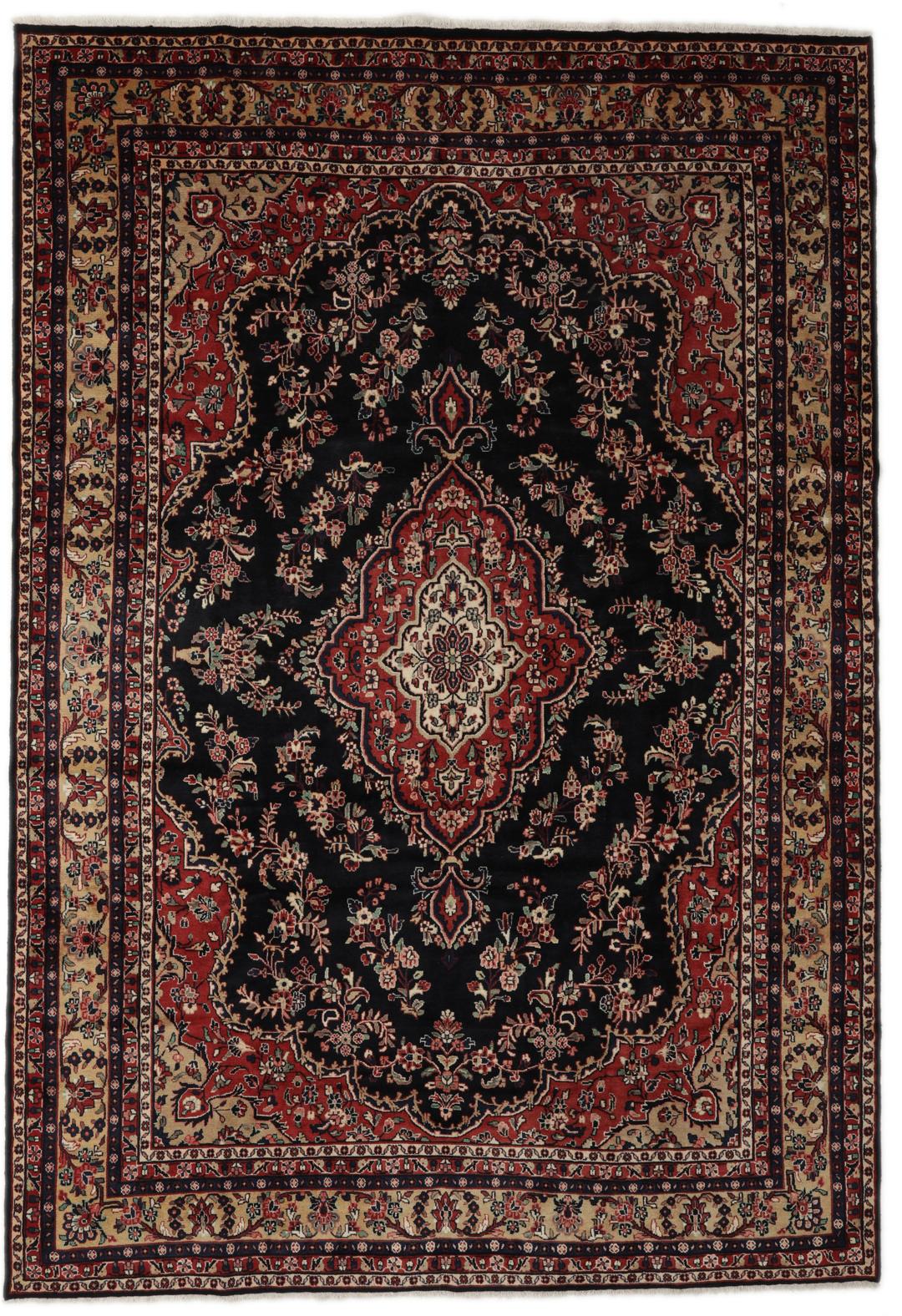 Tapis Mehraban noué à la main avec un motif de médaillon floral noir et rouge originaire du Moyen-Orient