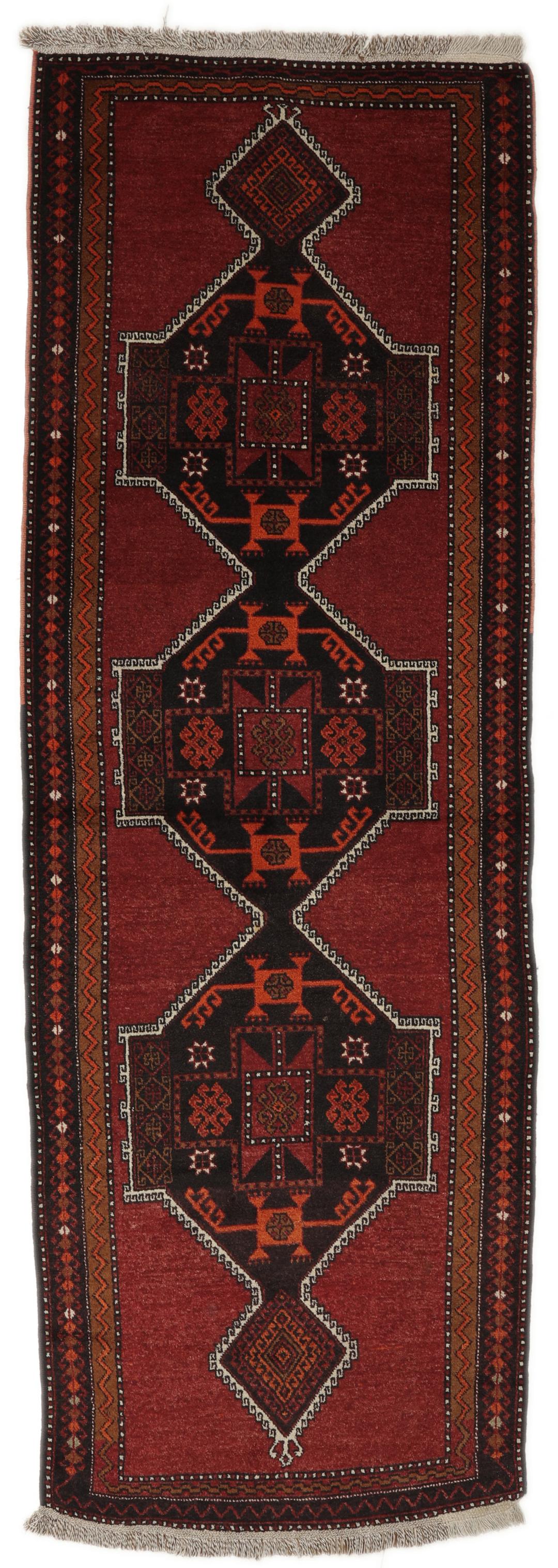 Antieke Shirvan wollen loper met geometrische medaillons in rood en zwart uit Turkije
