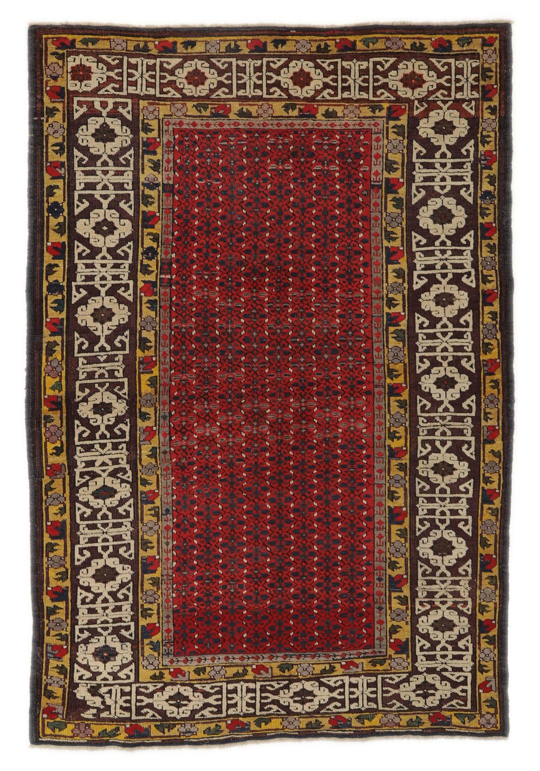 Antiek Shirvan-tapijt uit Azerbeidzjan in rood met geometrische motieven