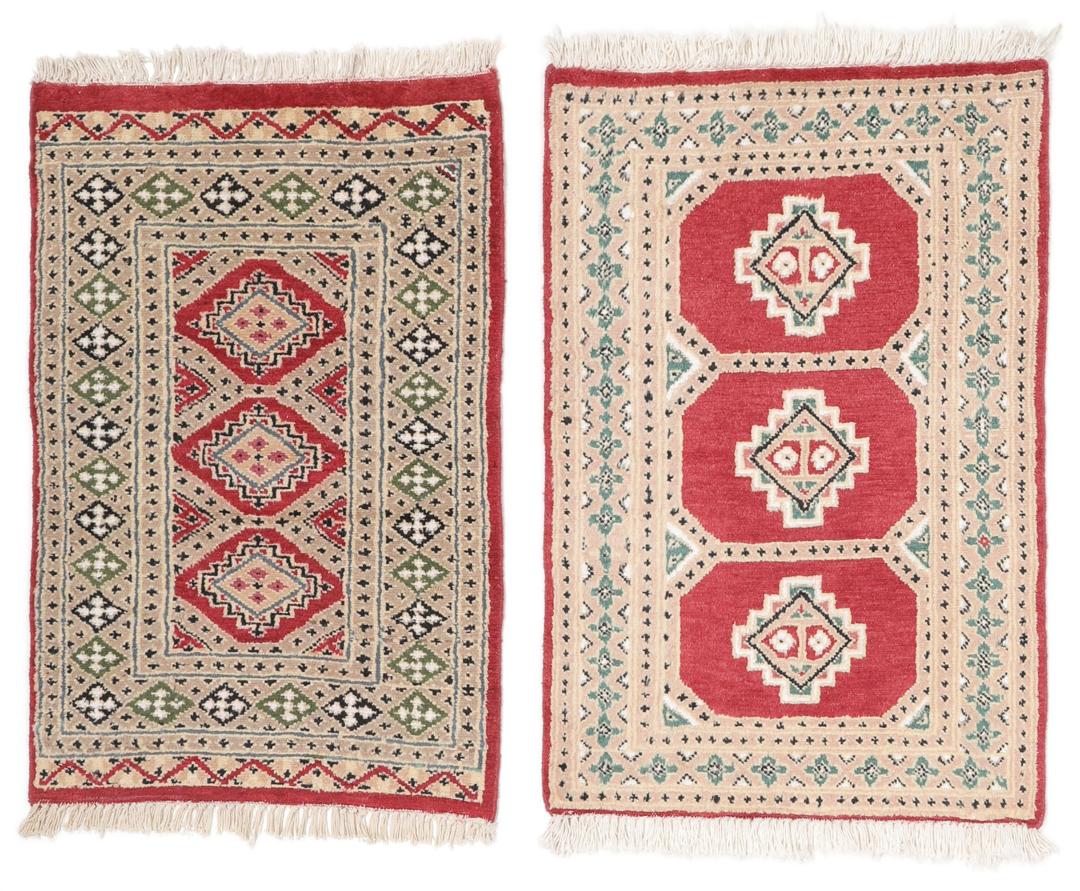 Hand-knotted Pakistan Bokhara 2ply rug with a rich red and beige colour palette