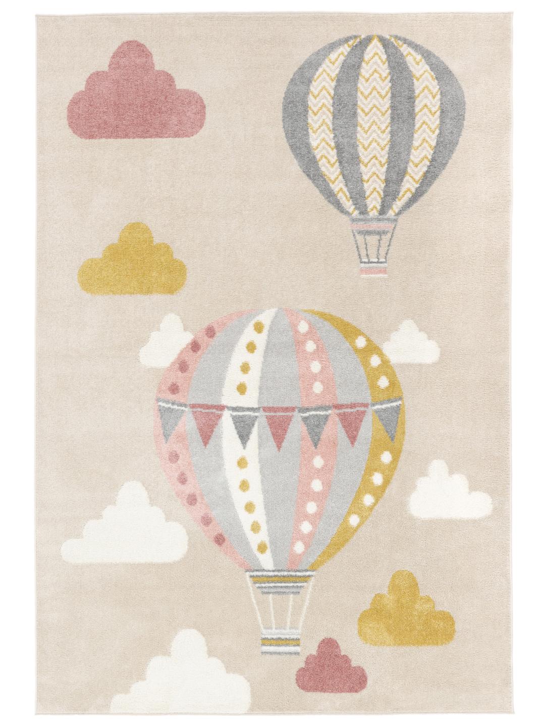 beige en roze tapijt met heteluchtballon patroon