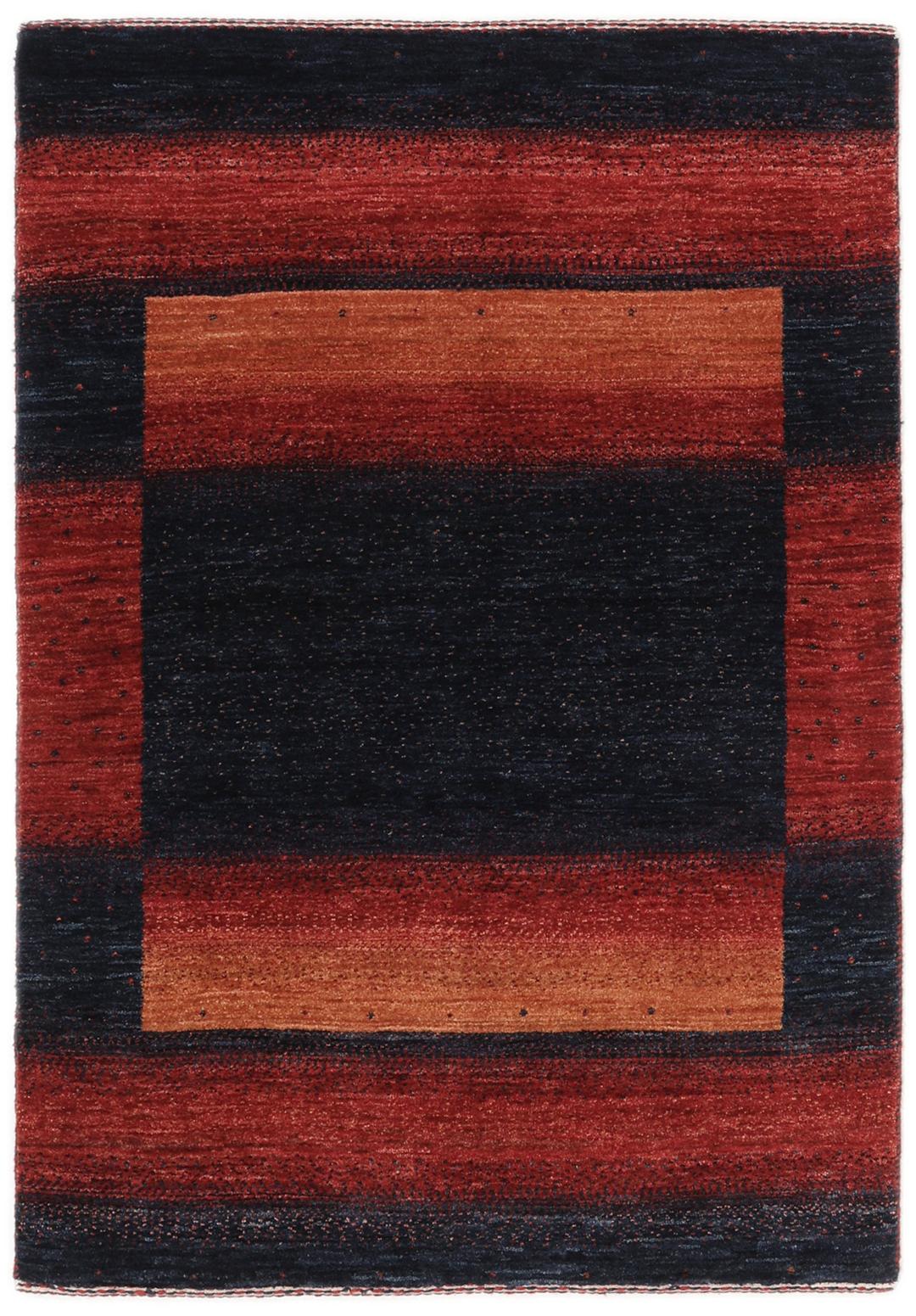 Hand-knotted Loribaft Fine wool rug from the Middle East in dark-red and black tones