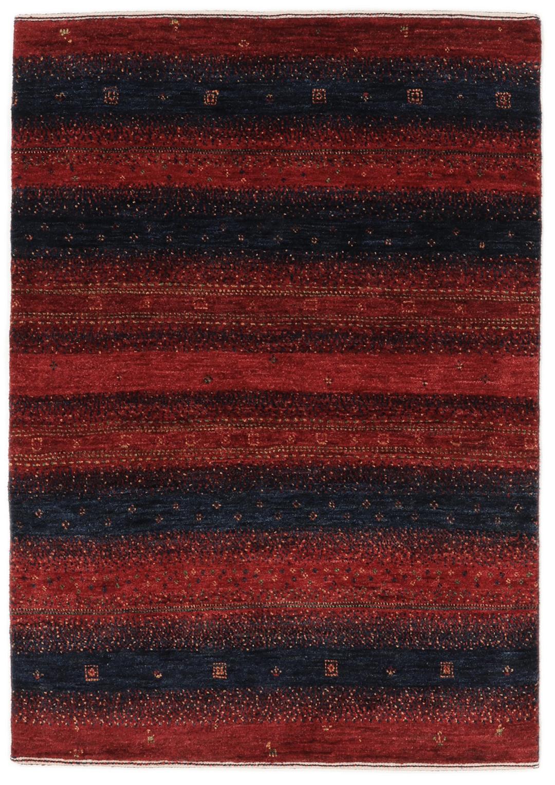 Hand-knotted Loribaft Fine rug from the Middle East in red and dark blue colours.