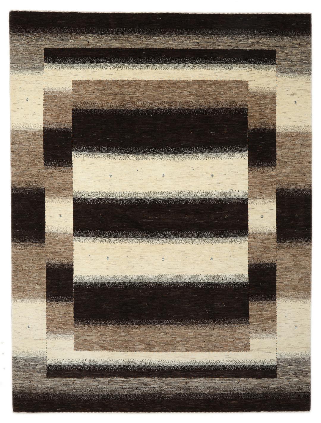 Håndknyttet Loribaft-tæppe med et moderne stribet design i brune og beige nuancer fra Mellemøsten.