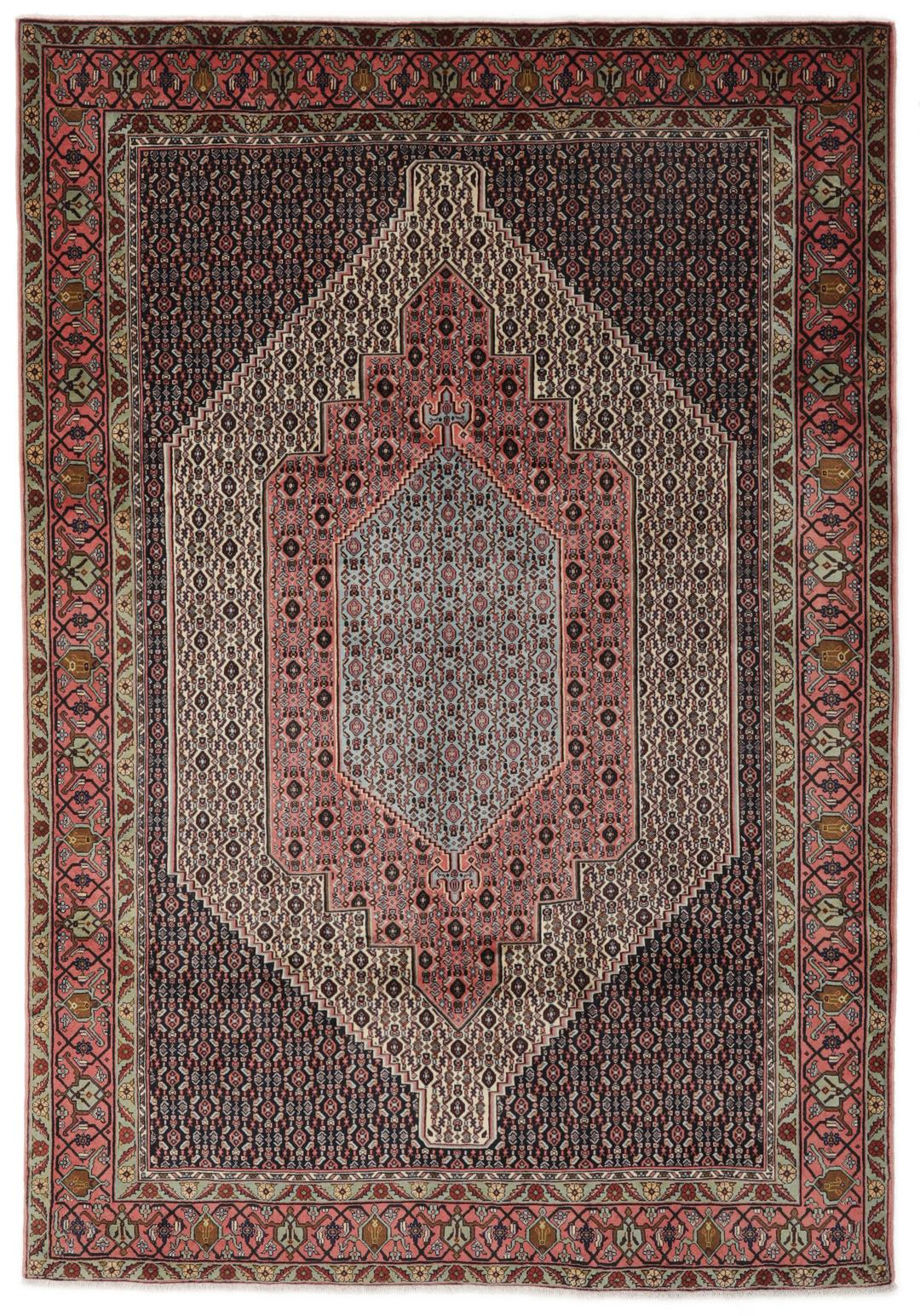 Hand-knotted Senneh rug from the Middle East with a multicolor geometric design