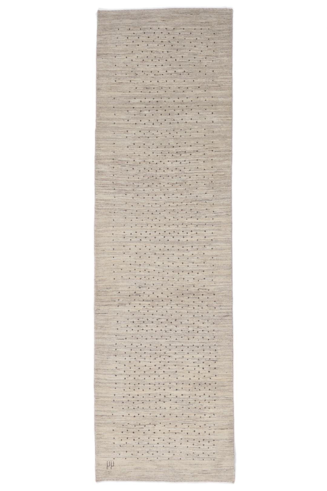 Håndknyttet Gabbeh Fine løber i beige uld med minimalistiske prikmønstre