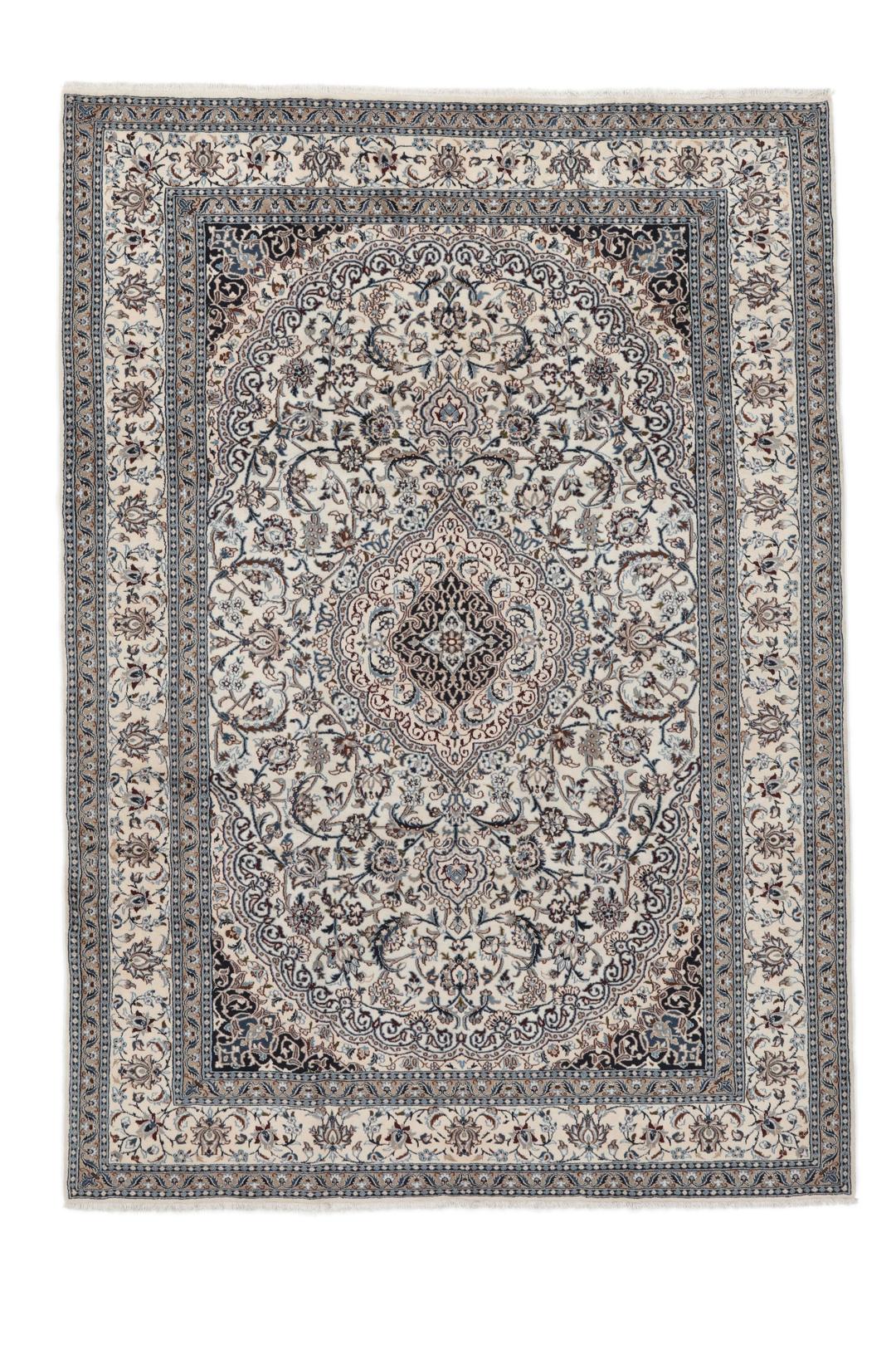 Authentic hand-knotted Nain rug from the Middle East in beige and blue tones