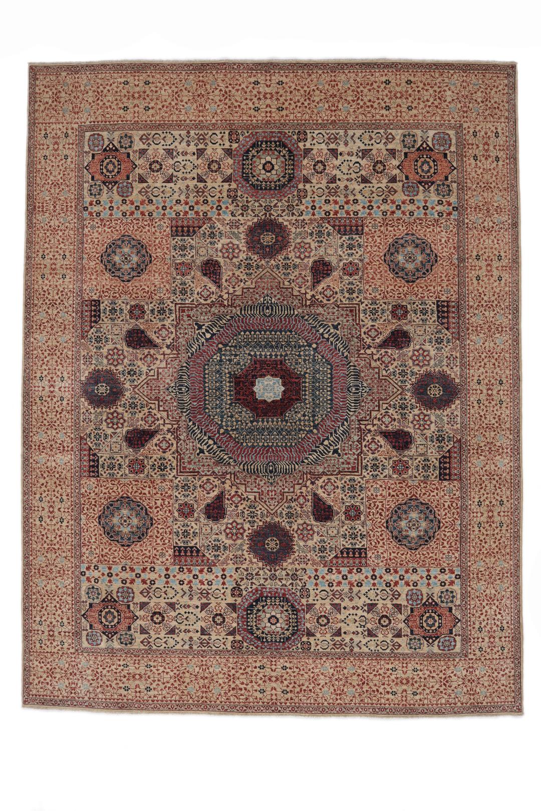 Handgeknoopt Afghaans Mamluk-tapijt in rood en beige