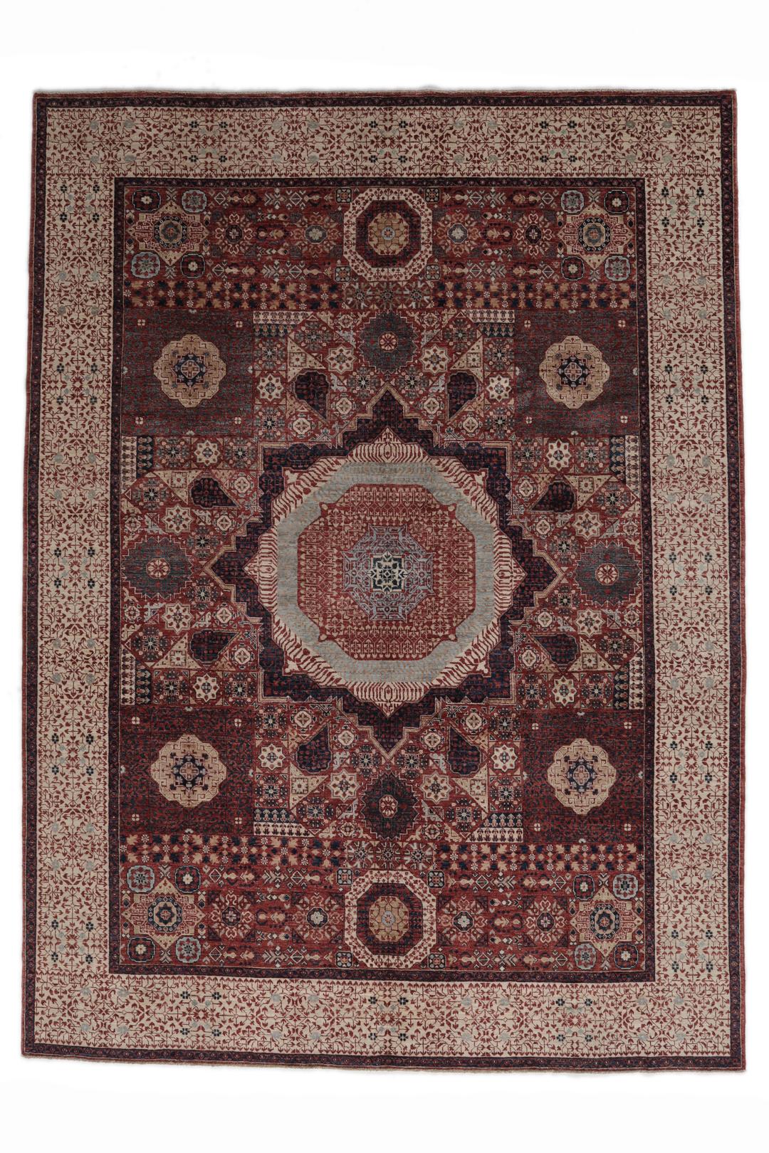 Mamluk-tæppe fra Afghanistan i mørkerøde og beige nuancer